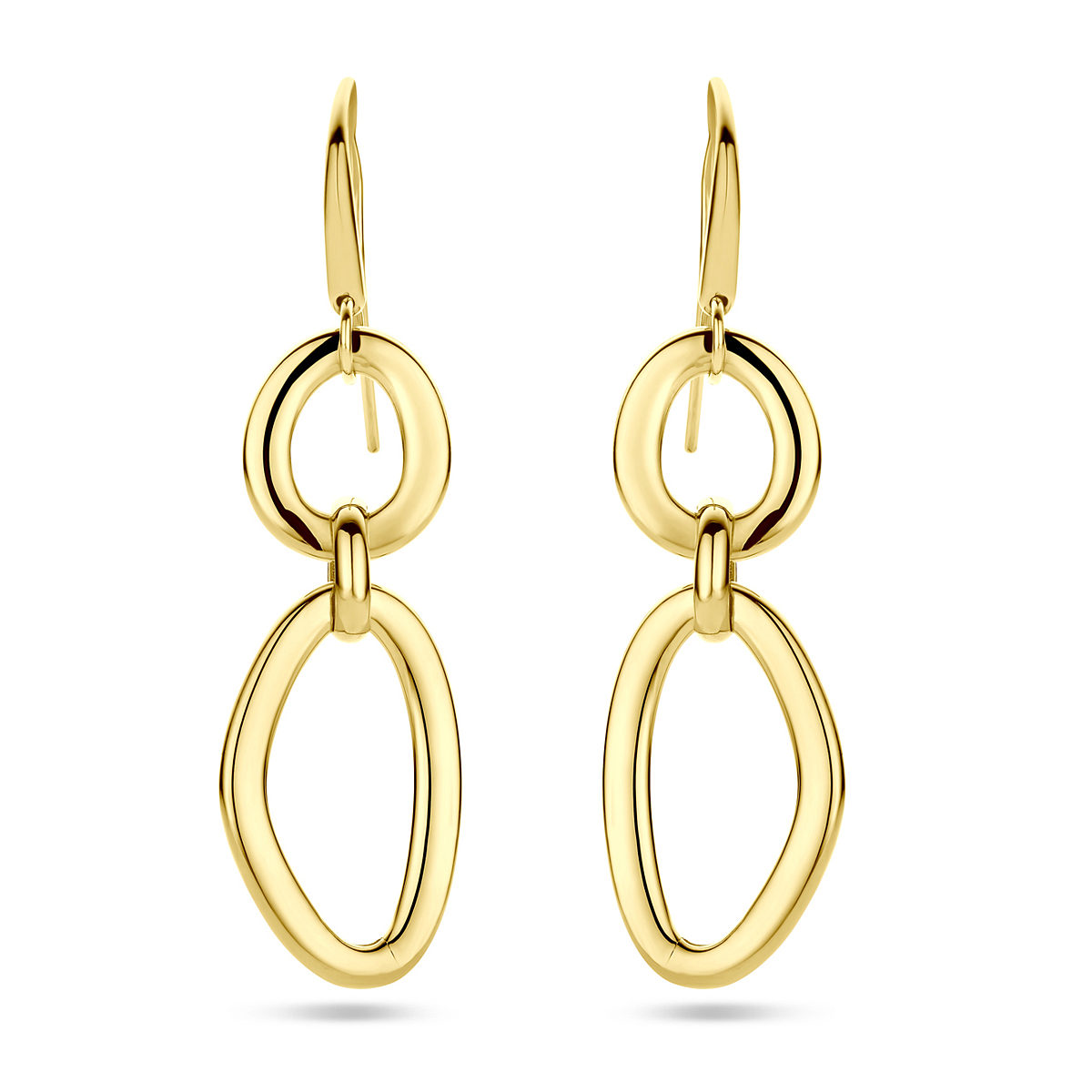 14k Geelgouden oorhangers met een totale hoogte van 53mm.