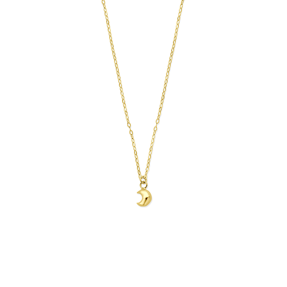 14k Geelgouden collier met een maan. Het collier heeft een schakelbreedte van 1.1mm. Het collier heeft draaglengtes van 40-42cm.