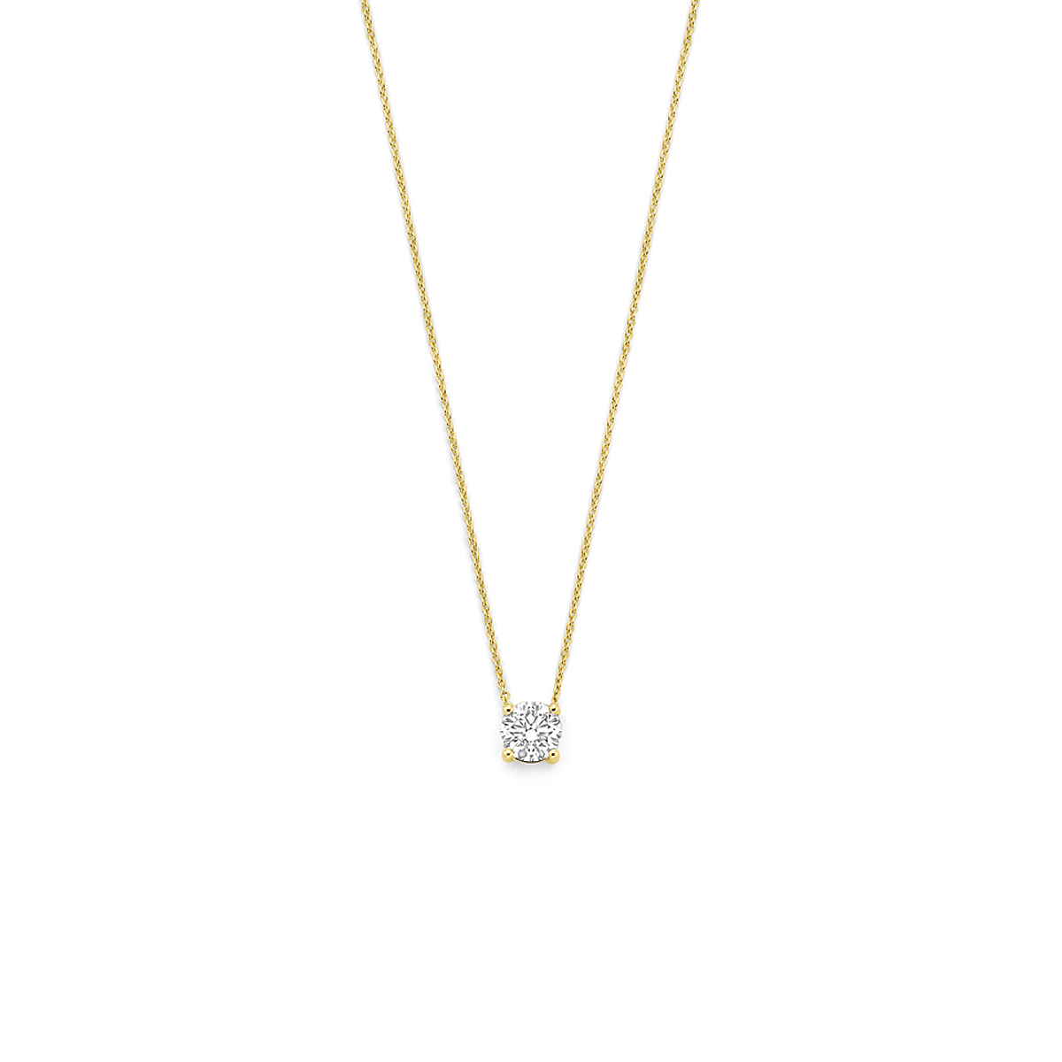 14k Geelgouden collier uitgevoerd met lab grown diamant. Het collier heeft draaglengtes van 41-43-45cm. Het totale diamantgewicht is 0.50ct.