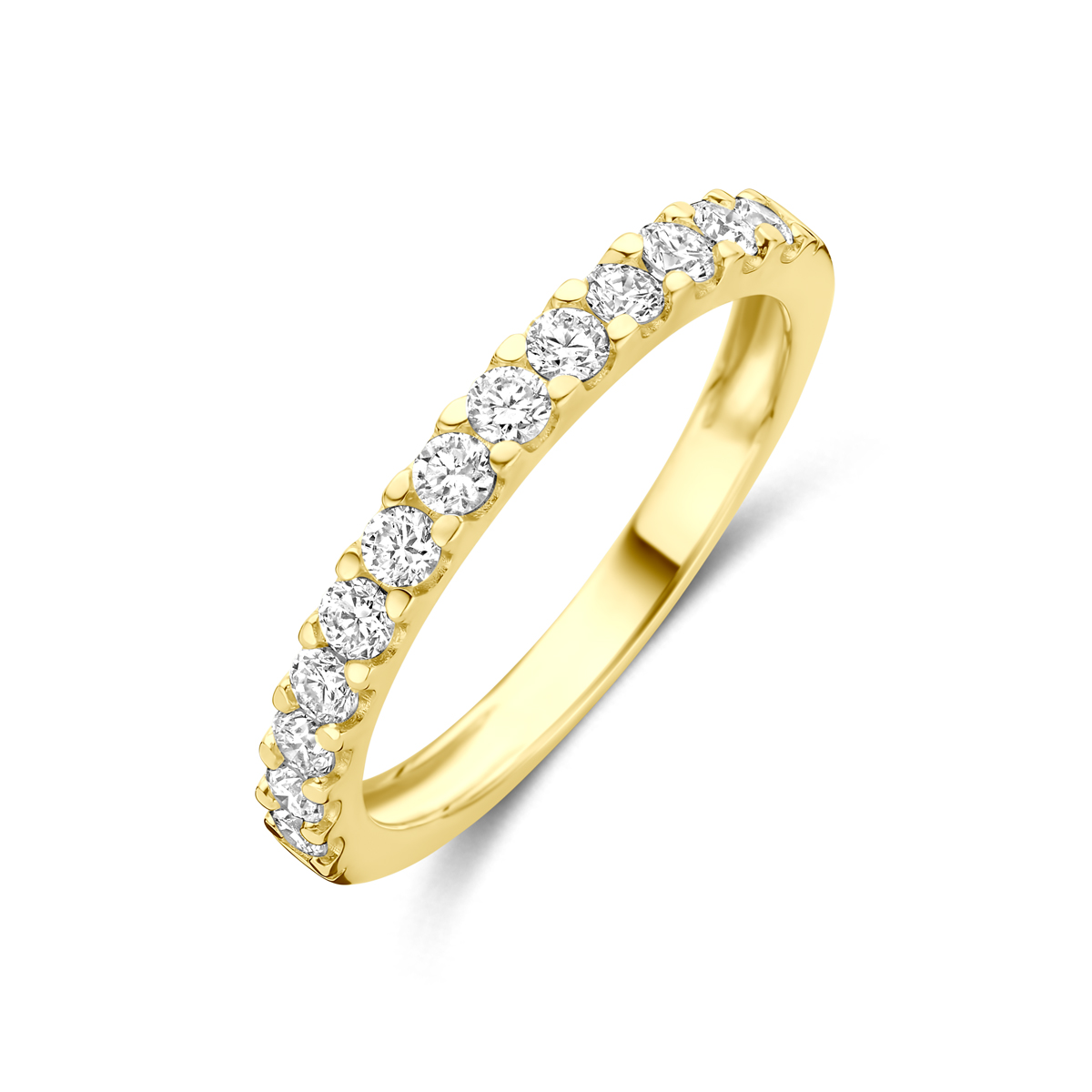14k Geelgouden ring uitgevoerd met een lab grown diamant met een totaalgewicht van 0.50ct. De ring heeft een breedte van 2.5mm. Lab grown diamanten zijn diamanten die ontstaan in een laboratorium. Onder extreem hoge druk en temperatuur wordt het natuurlijk ontstaansproces nagebootst met als eindresultaat een diamant met dezelfde chemische eigenschappen maar met een andere oorsprong.
