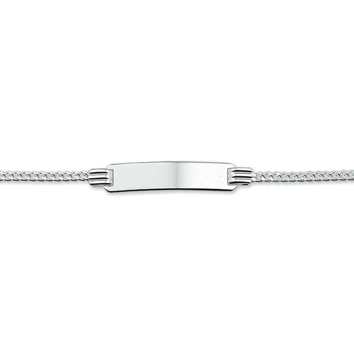 Zilveren graveerarmband. De lengte bedraagt 11cm met 2cm extensie. De breedte van de graveerplaat bedraagt 4.8mm en de dikte is 0.8mm.