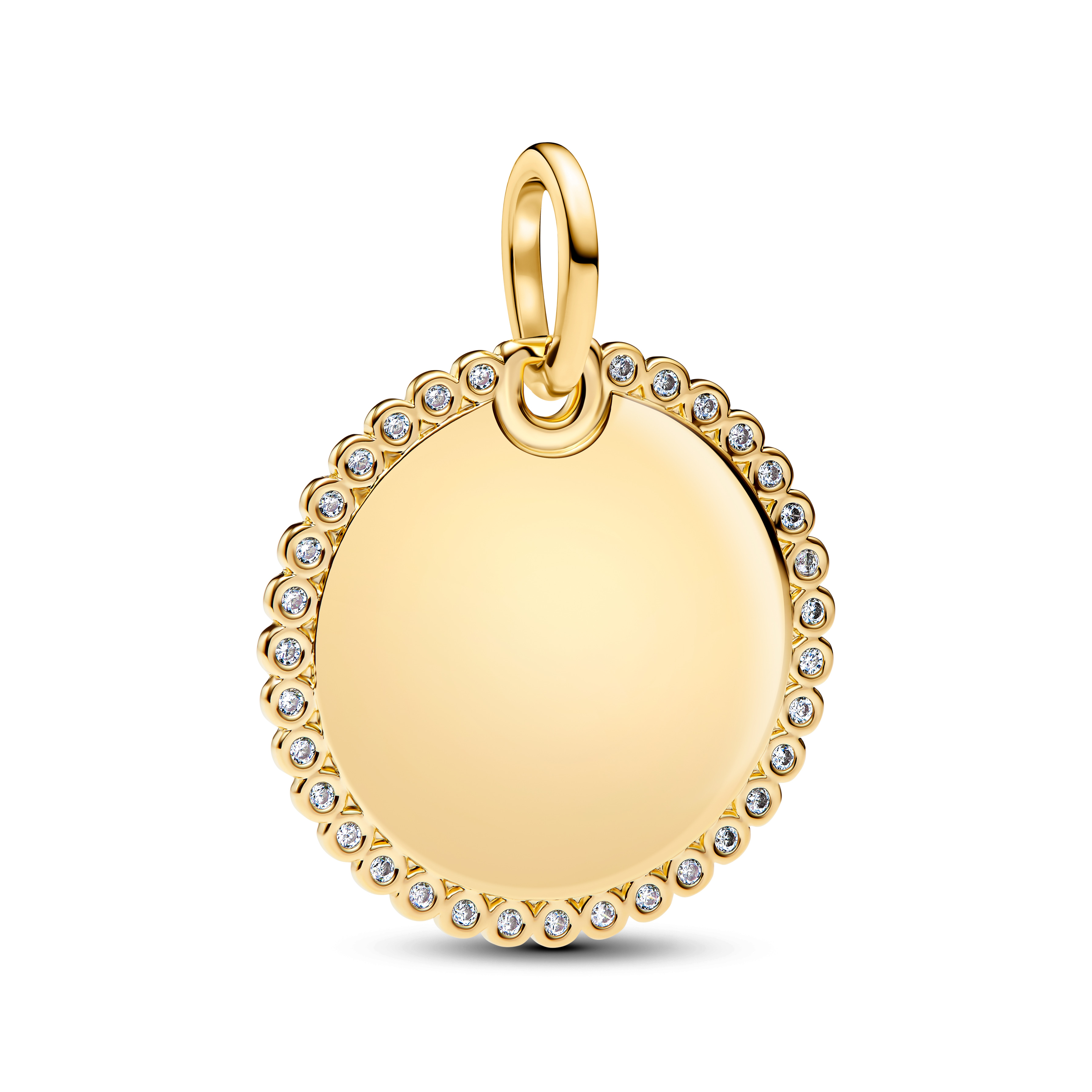 Pandora - Shine doublé graveerbare ronde pendant met clear cubic zirconia - 364007C01