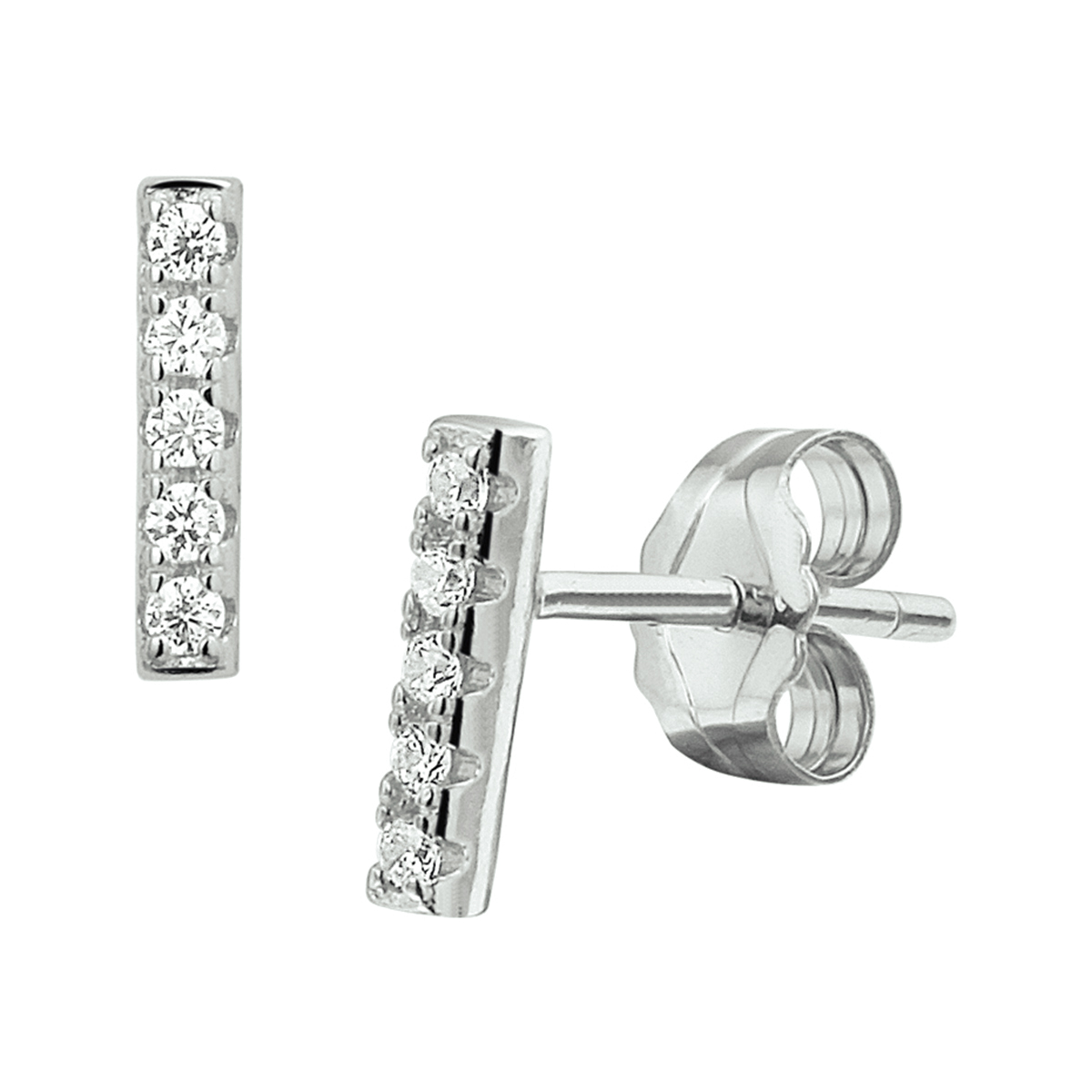 De Zilveren Oorknoppen zijn elegante rechthoekige studoorbellen. Ze zijn vervaardigd uit rodium verguld materiaal en hebben een glanzende afwerking. Deze zilverkleurige oorbellen zijn bezet met een briljant geslepen transparante zirkonia. Perfect voor dagelijks gebruik of een avondje uit, voegen ze subtiele elegantie toe aan elke outfit.