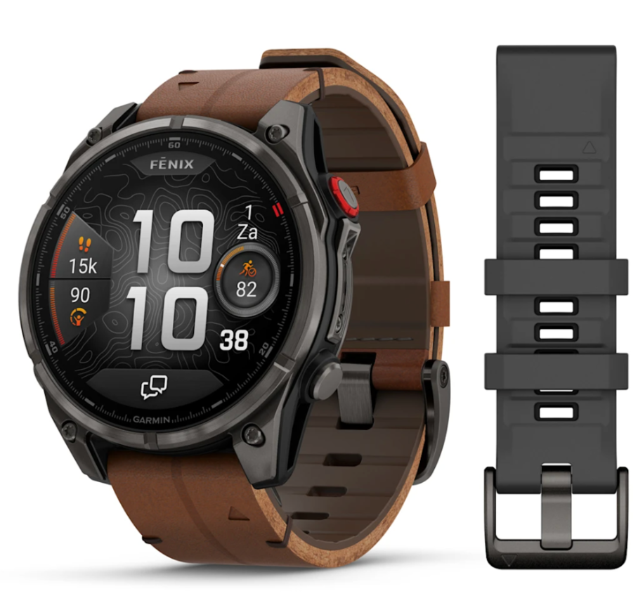 Garmin Fenix 8 Pro 47mm Sapphire, Carbon grey DLC-titanium met Chestnut leren band 010-03198-40