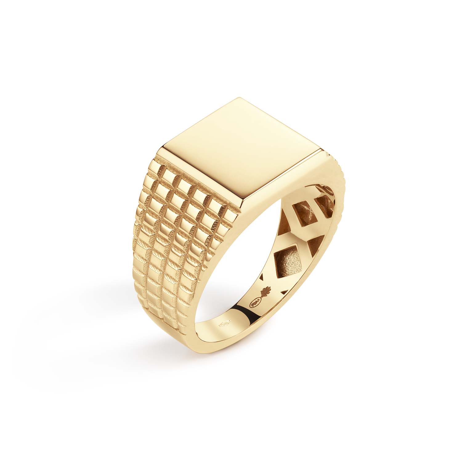 14k geelgouden zegelring met een beblokte afwerking