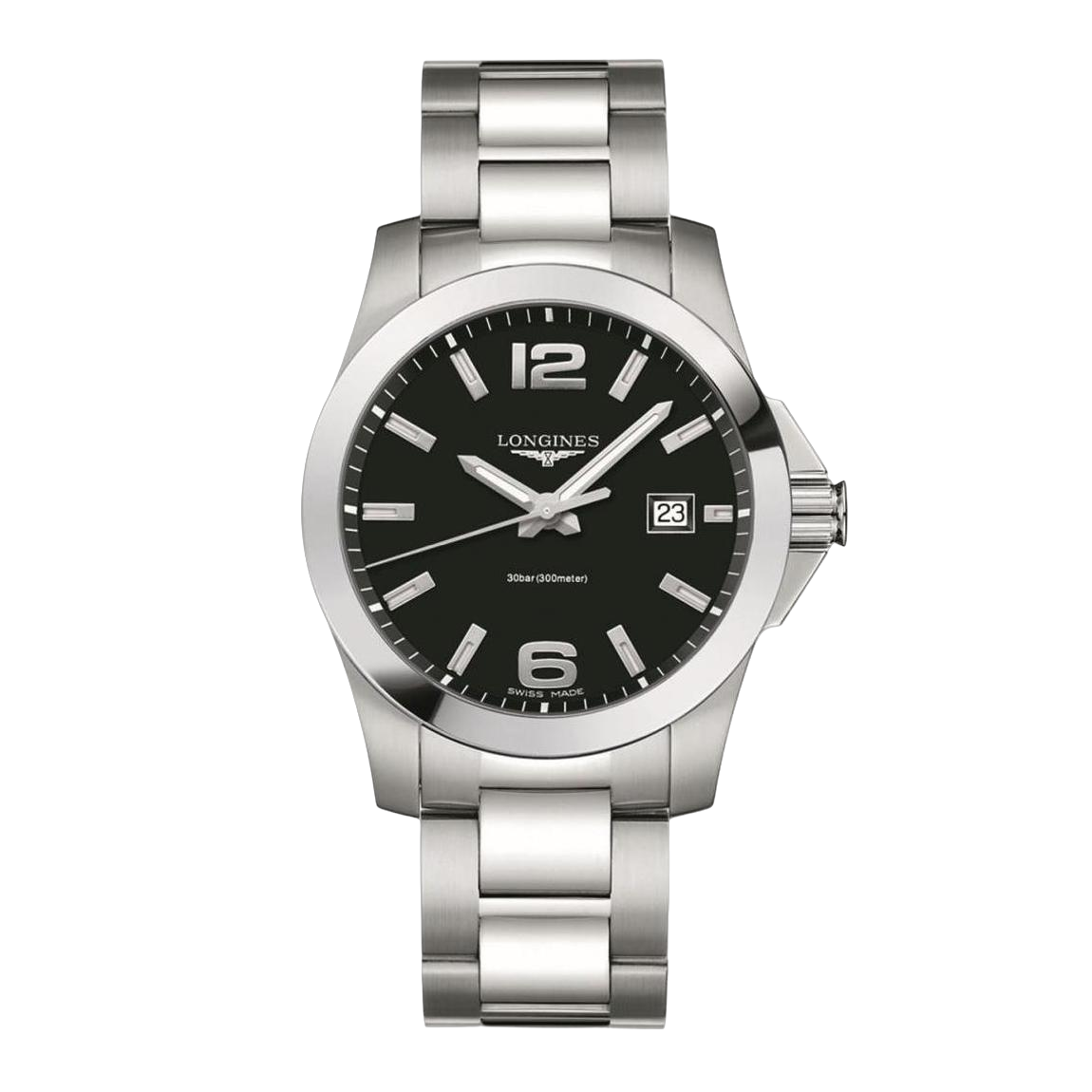 De Longines Conquest L3.759.4.58.6 is een verfijnd horloge met een Zwitsers quartz uurwerk. Het heeft een roestvrijstalen kast en band, een zwarte wijzerplaat met strepen, en saffierglas. Waterbestendig tot 30 meter en nikkelvrij. Ideaal voor dagelijks gebruik; draag het met zakelijke of casual kleding voor een tijdloze uitstraling.