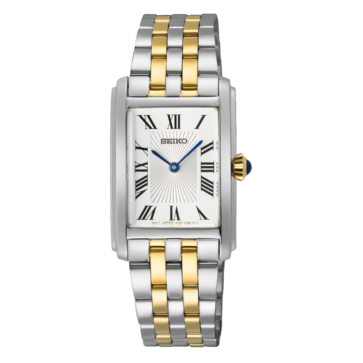 Rechthoekige Seiko dames met romeinse cijfers en bicolor band