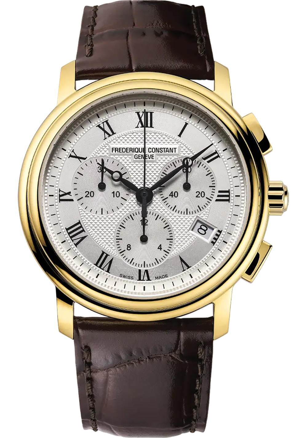De Frederique Constant Classic Quartz Chronograph biedt verfijnde elegantie met zijn nauwkeurige quartzuurwerk en klassieke wijzerplaat. Deze polshorloge combineert stijl met functionaliteit en is perfect voor zowel formele als casual gelegenheden. Draag hem met een nette outfit voor een verfijnde look, of combineer met smart-casual voor een tijdloze uitstraling. Een must-have accessoire voor elke horlogeliefhebber.