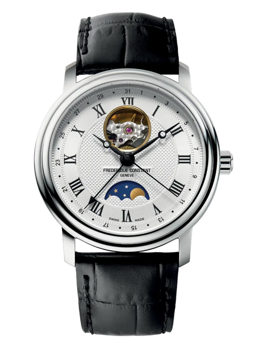 DIT IS EEN HORLOGE VAN FREDERIQUE CONSTANT UIT DE COLLECTIE CLASSICS. DE AANDRIJVING IS AUTOMATISCH. HET HORLOGE HEEFT DE VOLGENDE KENMERKEN: UREN, MINUTEN, SECONDE, MAANFASE, DATUM WIJZER.