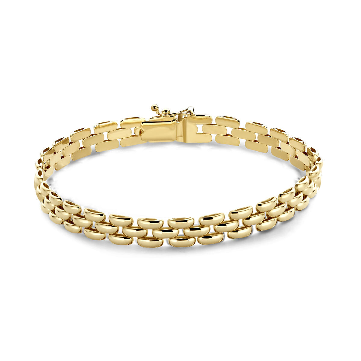 14krt Geelgouden armband panter 6,5mm 20cm 
14k Geelgouden panter armband met een draaglengte van 20cm. De schakelbreedte is 6.5mm.