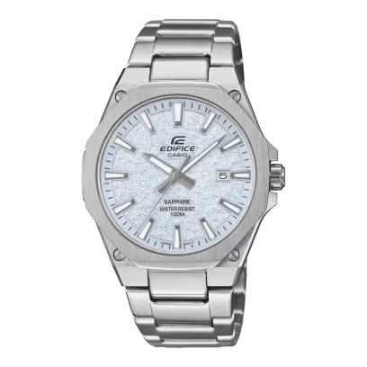 Casio horloge met stalenband, blauwe wijzerplaat en sapphire glas. Het horloge is 100m waterdicht.