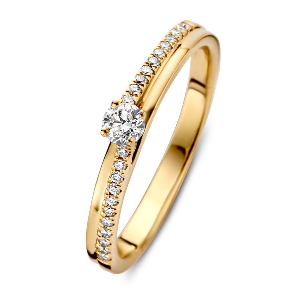 14 karaats geelgouden ring met diamanten 0.21 crt. maat 56