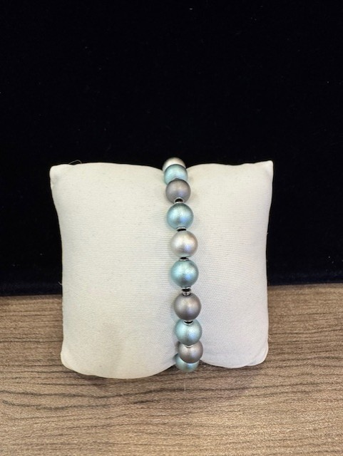Aluminium rekarmband bolletjes grijs zilver licht blauw