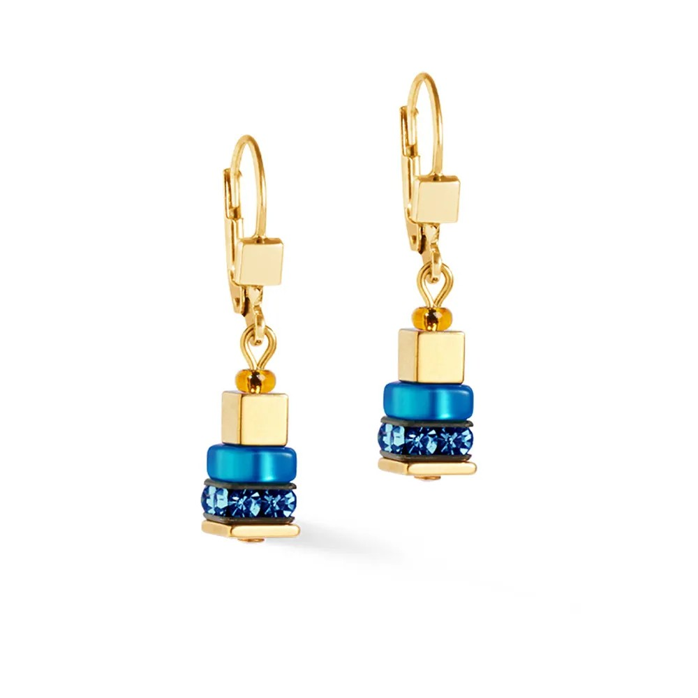 Oorbellen nieuwe collectie coeur de lion goudkleurig staal met blauw