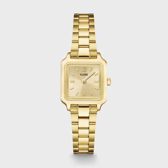Het vierkante Gracieuse Mini horloge voor dames heeft een 21 mm goudkleurige kast en wijzerplaat, en een 12 mm roestvrijstalen bandje.

Personaliseer je horloge eenvoudig met elk CLUSE 12 mm-bandje. Je kunt de maat van het bandje zelf aanpassen.