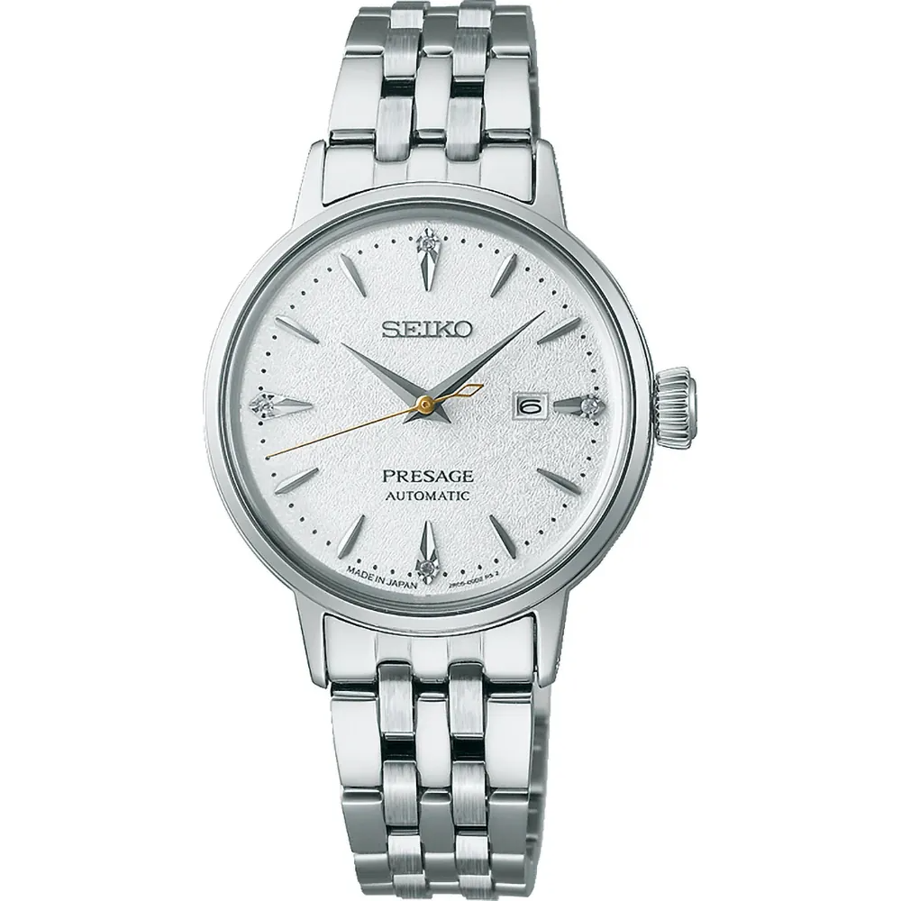 De Seiko Cocktail Time SRE017J1 Presage (modelnummer 4954628255679) is een elegante polshorloge. Kenmerken zijn diamanten op de wijzerplaat, een verfijnd ontwerp dat past bij zowel formele als casual gelegenheden. Voor het beste resultaat draag je dit horloge om je pols bij avondkleding of nette zakelijke outfits voor een tijdloze uitstraling.