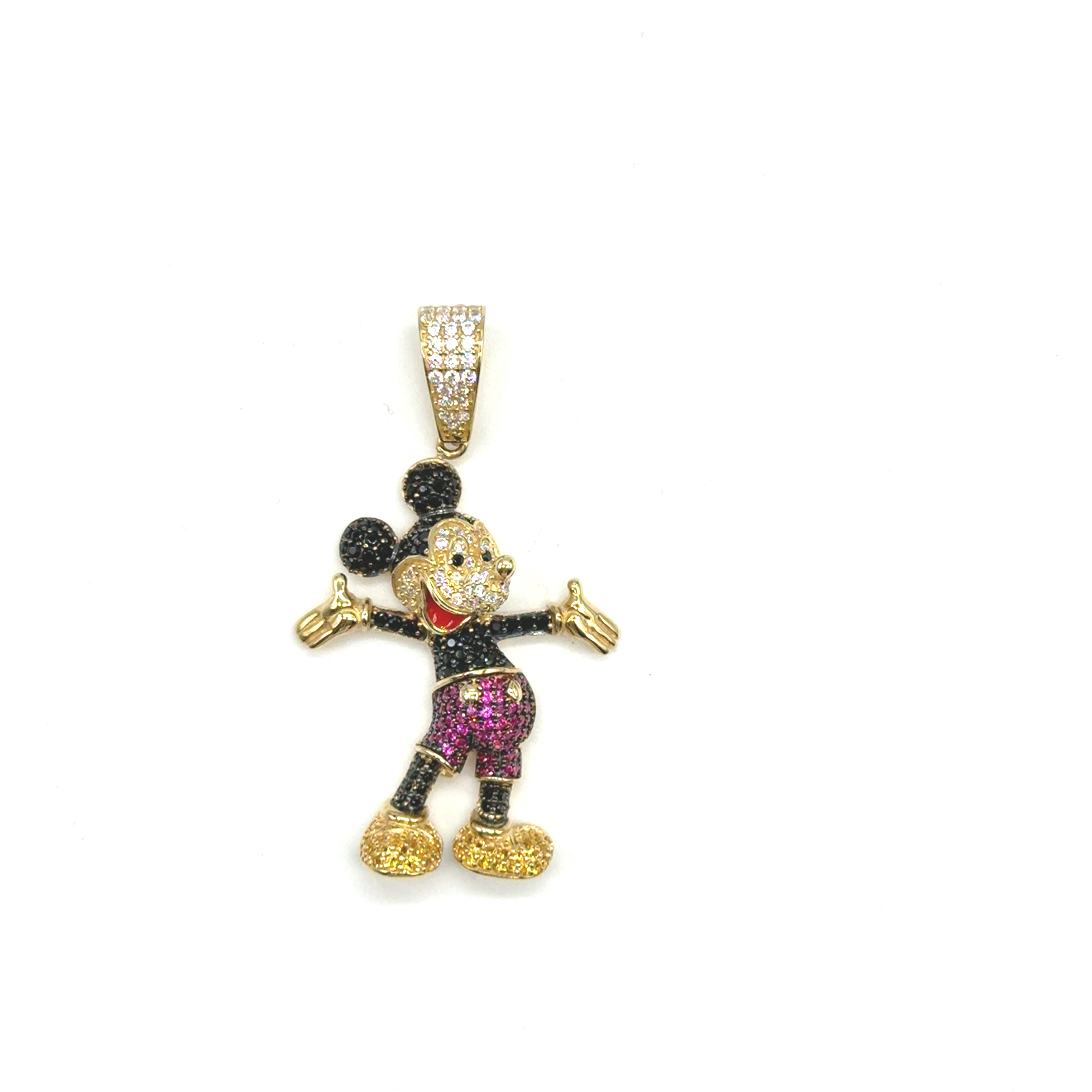 De 14k gouden hanger Mickey Mouse, model JRK-11, is een massieve en nieuwe hanger gemaakt van 14-karaats goud. Hij is goudkleurig, heeft een gewicht van 10,58 gram met zirkonia stenen en een diameter van 5 cm. Deze glanzende hanger is perfect als pronkstuk aan een ketting. Draag het dagelijks of voor speciale gelegenheden om elegantie toe te voegen.