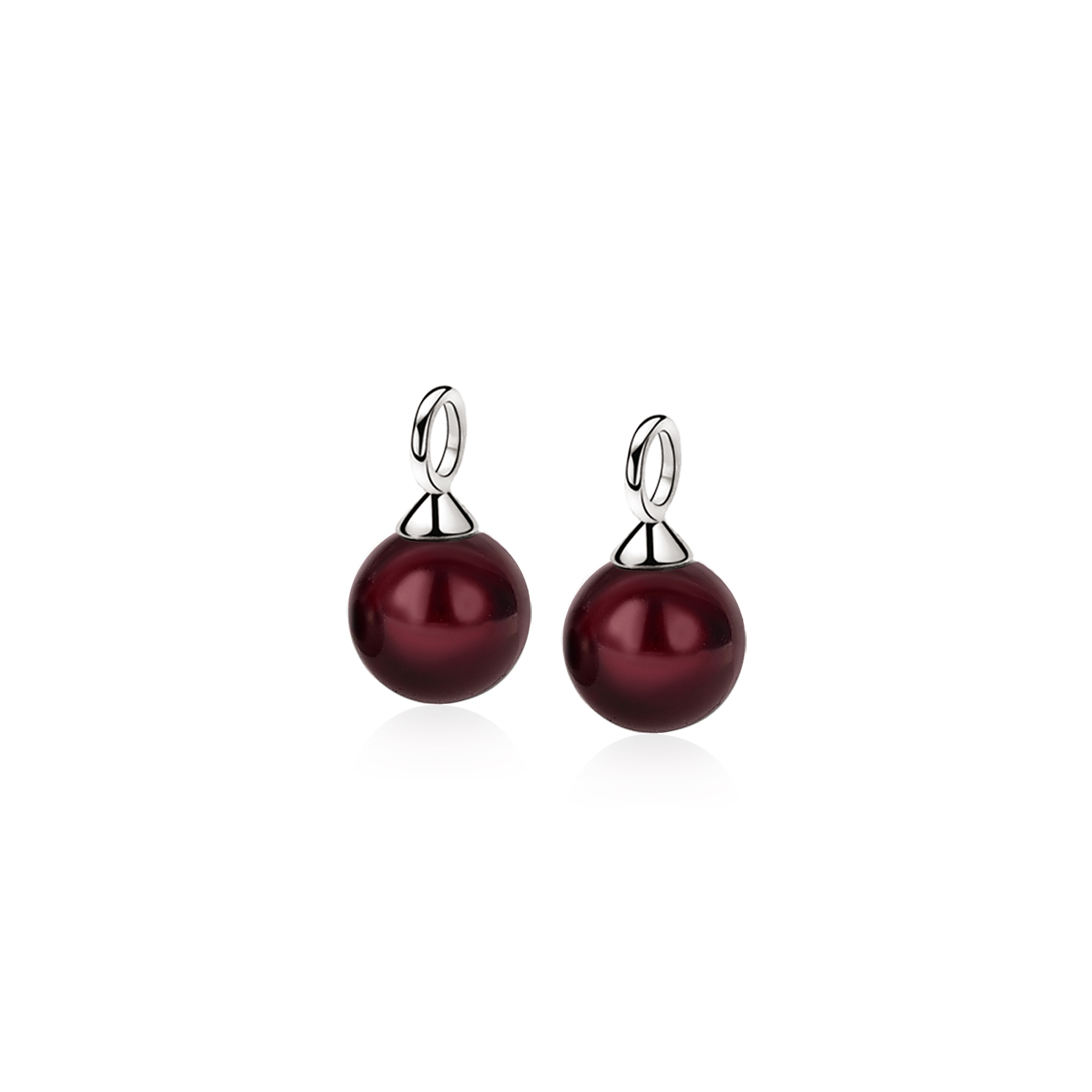 ZINZI zilveren oorbedels parel rond bordeaux rood 10mm ZICH266DR