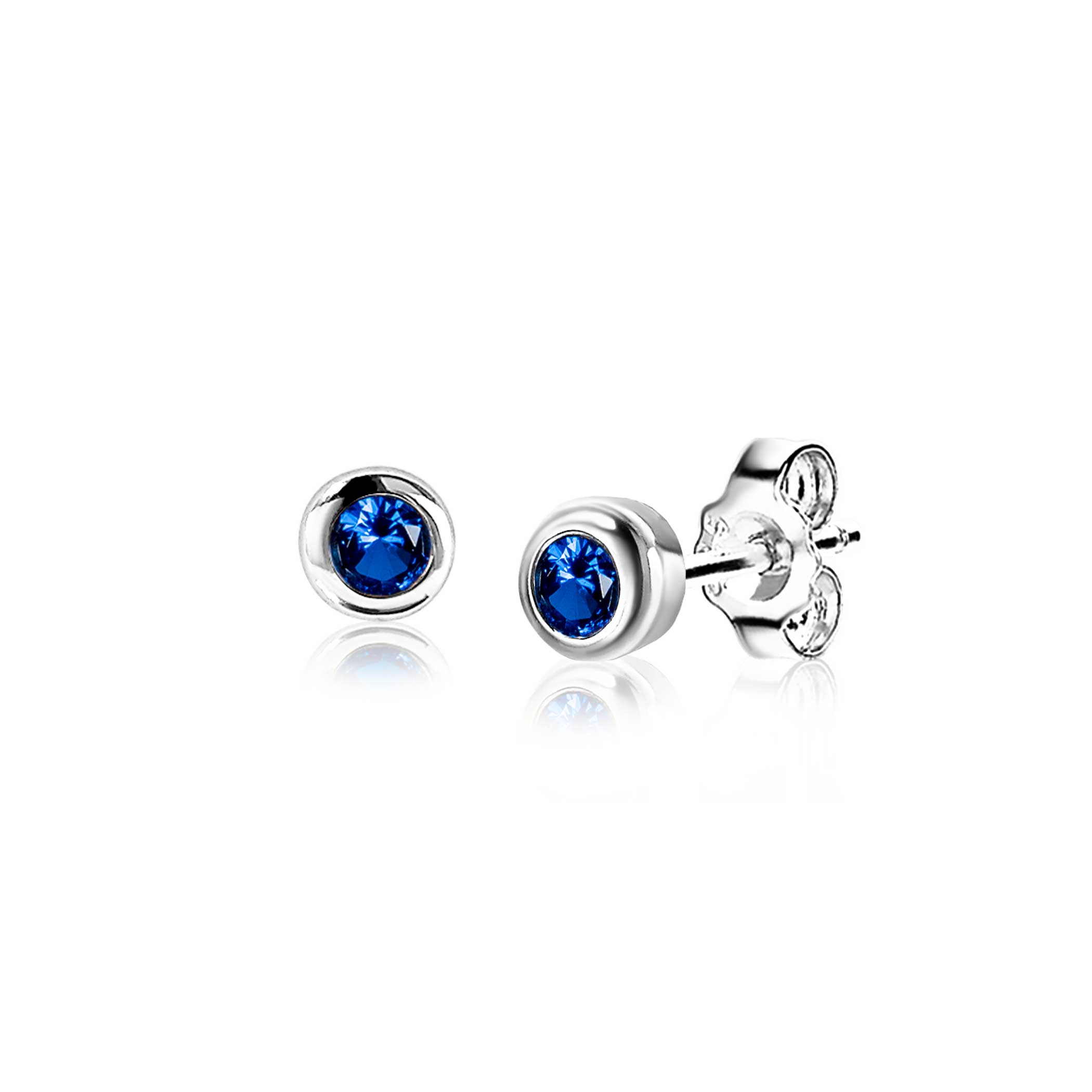 SEPTEMBER oorknoppen 4mm zilver met geboortesteen blauw saffier zirconia