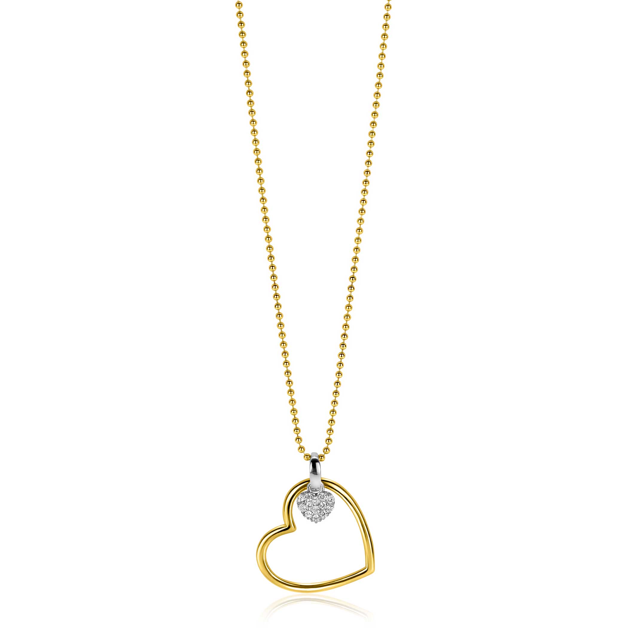 Zinzi verguld collier met harthanger en klein hartje zirkonia