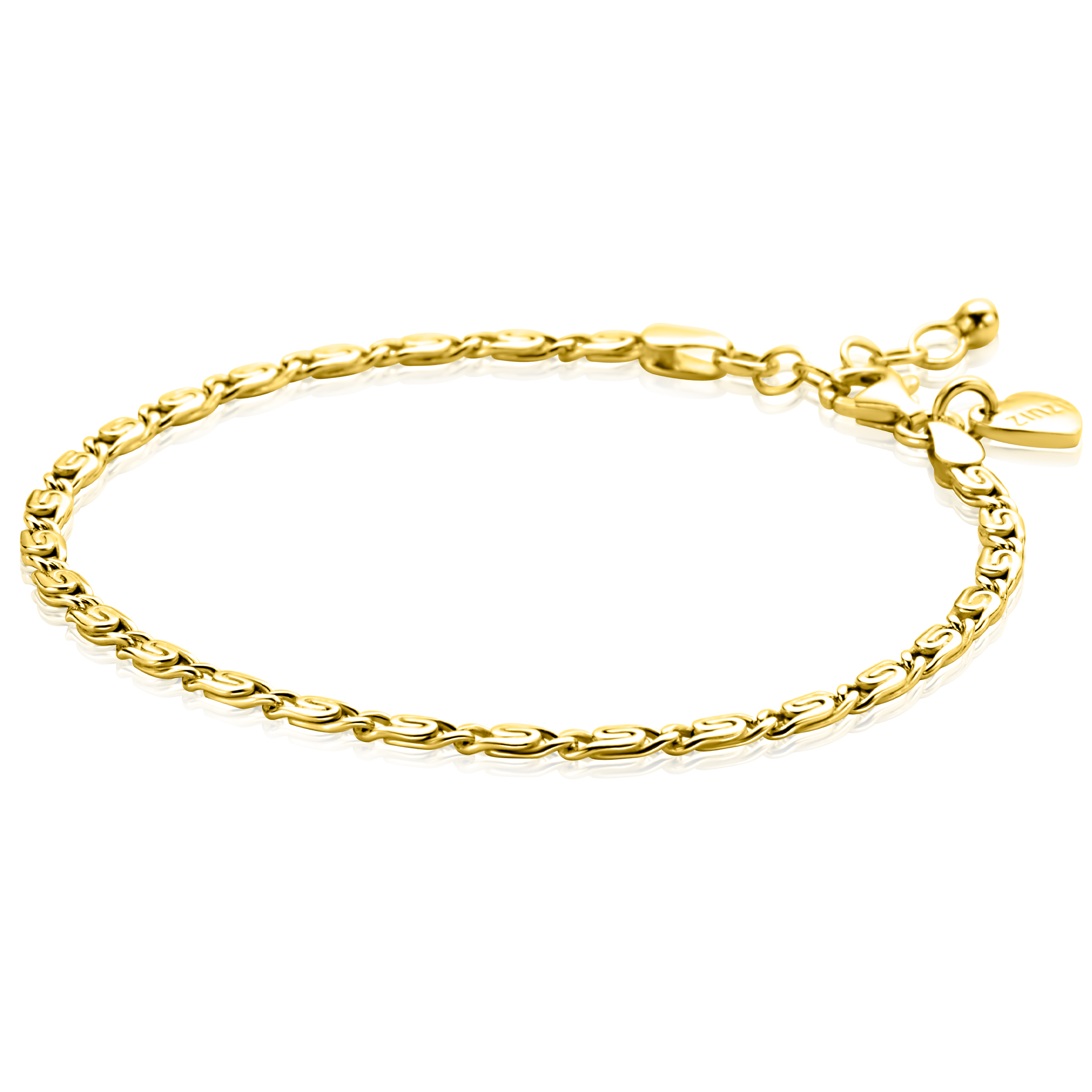 Zinzi goldplated zilveren scroll schakel armband (3mm breed) waarbij de schakels een dubbele krul/kronkeling maken 17-20cm ZIA2712G