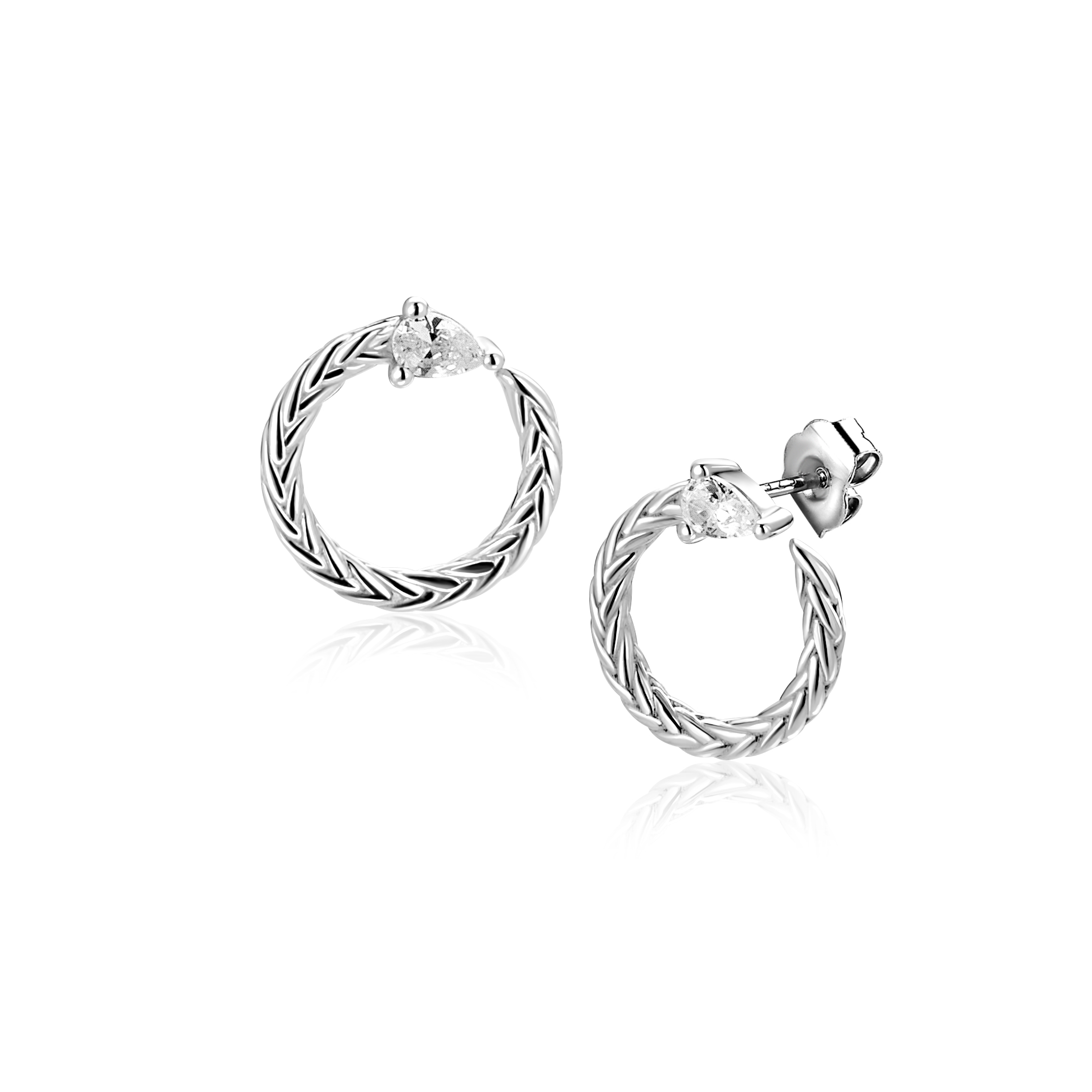 ZINZI zilveren oorstekers met open ronde slang en zirkonia-accent (10mm). De organische slangvorm geeft een speels effect. Vervaardigd van eerste gehalte zilver (925) en extra gerodineerd.
