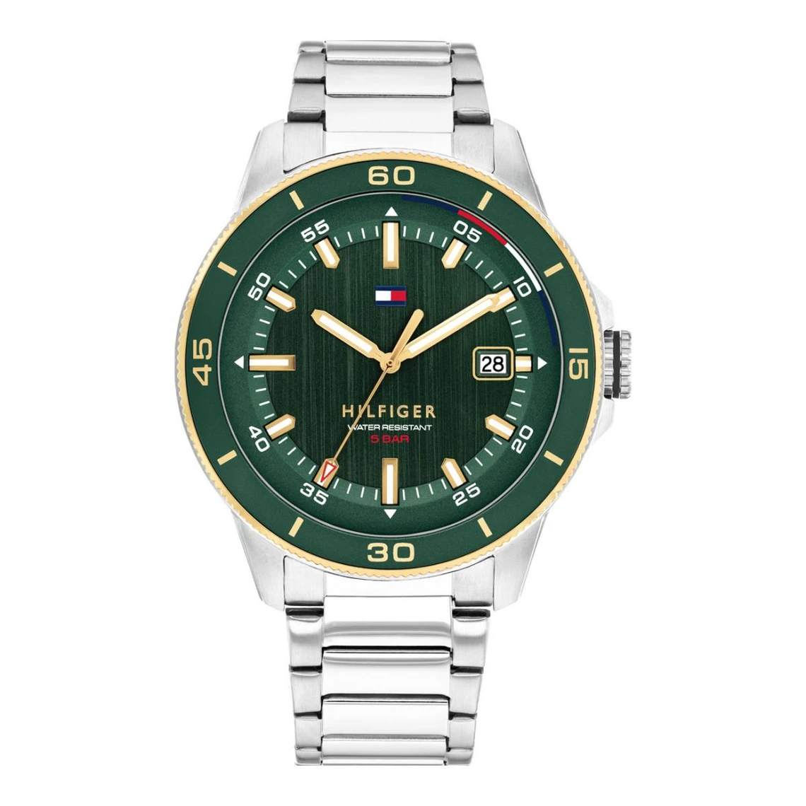 Tommy Hilfiger TH1792230 Horloge Heren Staal 43mm
Dit specifieke horloge van Tommy Hilfiger uit de Remy serie met artikelnr: TH1792230 is een sportief herenhorloge die niet in je collectie mag ontbreken. Het stalen herenhorloge heeft een ronde kast met een groene aluminium bezel en een groene geschuurde wijzerplaat met een datum. Aan de kast zit een stalen schakelband met een vouwsluiting. Het horloge heeft een mineraalglas, een doorsnee van 43mm en is 5ATM.  

Het merk:
Sinds de lancering van het merk in 1985 is Tommy Hilfiger wereldwijd bekend geworden als pionier van de klassieke Amerikaanse coole stijl. Geïnspireerd door de iconische popcultuur en het Amerikaanse erfgoed. De dames en herencollectie van dit seizoen bestaan uit minimalistische silhouetten en rustieke lederen details. De herenhorlogecollectie biedt iconische uurwerken met roestvrijstalen, lederen en siliconen banden.

Specificaties:
- Mineraalglas
- Ronde kast 43mm
- Stalen kast
- Groene wijzerplaat
- Stalen schakelband 
- 5ATM