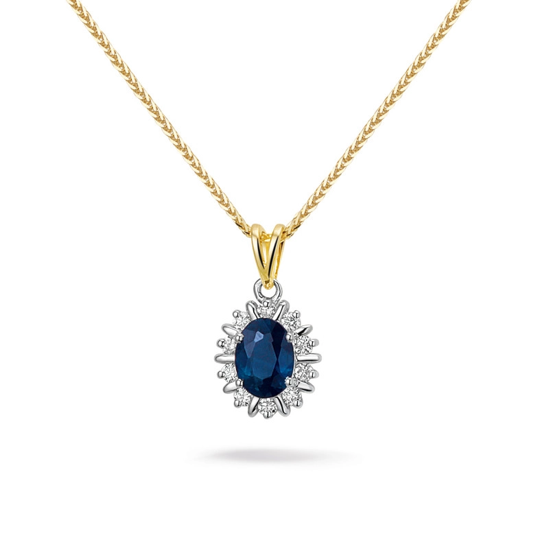 De Entourage Hanger met Saffier 0.55 CT en Diamant 0.11 CT in 14k goud (modelnummer GBG0547) is een verfijnd sieraad dat perfect is als statement piece. Dit gouden juweel met briljant geslepen diamanten schittert prachtig. Draag het solo of combineer met andere kettingen voor een gelaagde look. Een elegante toevoeging aan elke sieradencollectie.