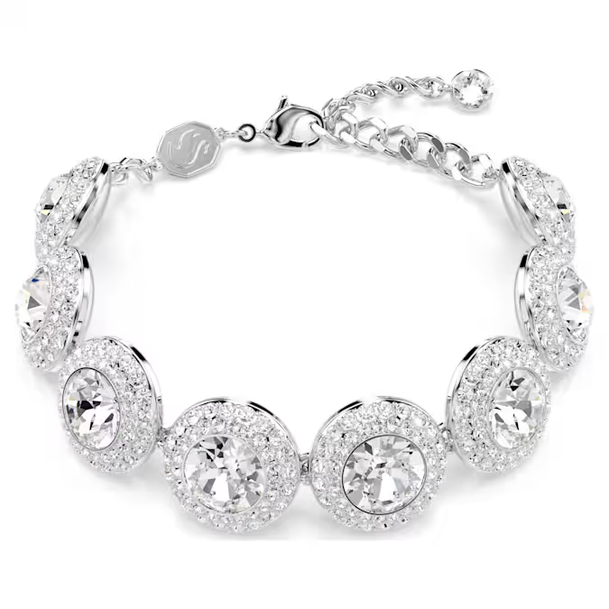 Doe dit lichtvangende wonder van deze Swarovski-armband om uw pols. De ketting met rhodium toplaag heeft een karabijnsluiting en is versierd met een rij betekenisvolle engelmotieven. Combineer het met andere Una Angelic-sieraden voor een look vol schittering.