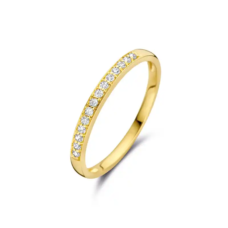 gouden J&J ring, fijn+ pave zirconias mt18
