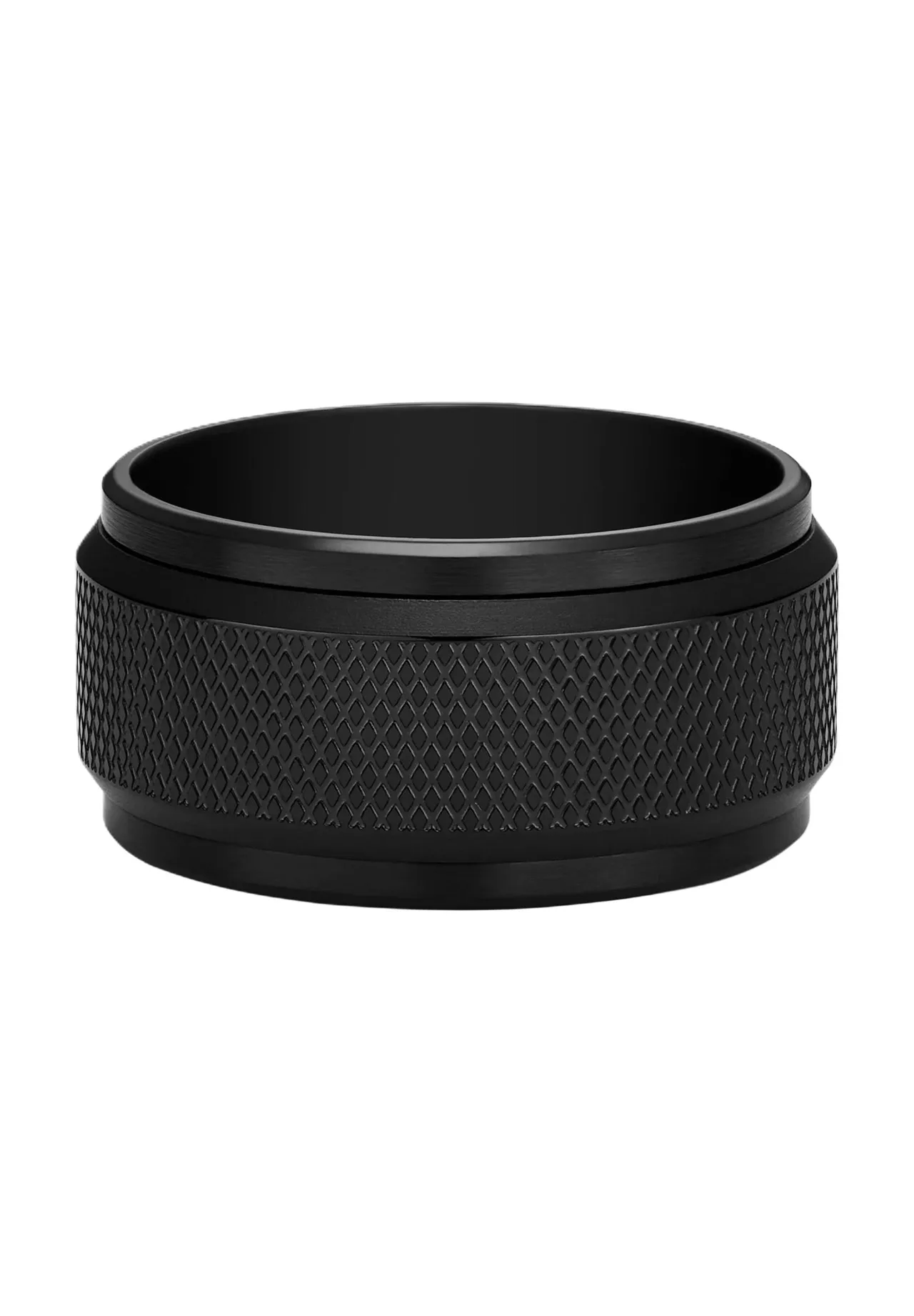 De ring maakt indruk met zijn gekartelde design.
Zwart roestvrij staal geeft elke look een moderne uitstraling.
Veelzijdig en elegant, ideaal voor diverse gelegenheden.