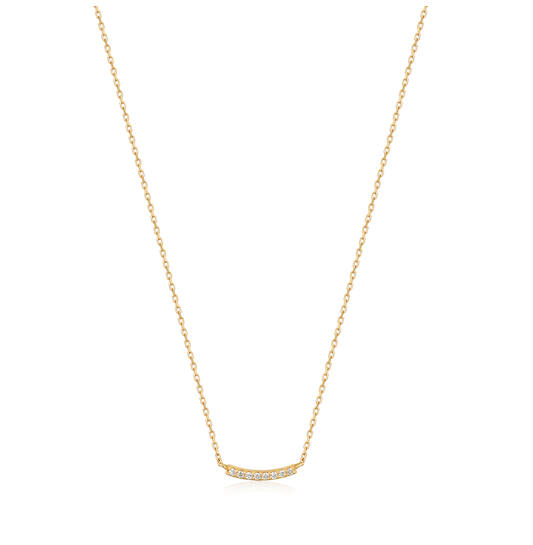 Gouden collier met diamanten gebogen staafje (0.048ct.), lengte 39-42-45cm.