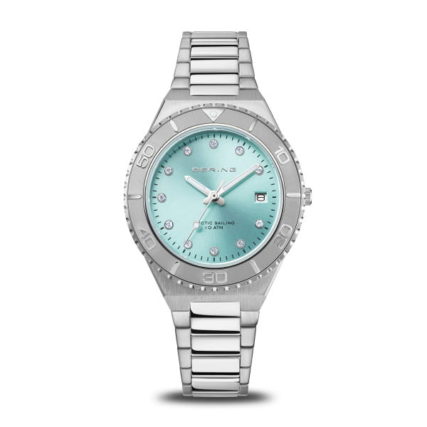 Classic | zilver gepolijst/geborsteld |horloge met mint groene wijzerplaat.