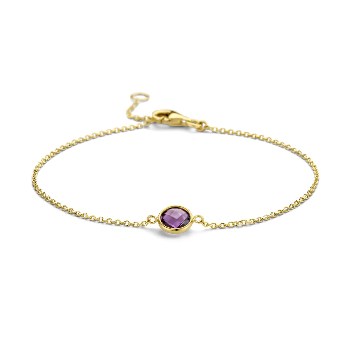 Gouden armbandje met Amethist. 6mm 16.5 - 19 cm