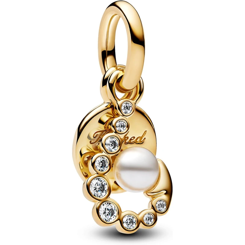 763891C01 Hook 14k gold-plated double dangle with white lacquered artificial pearl and clear cubic zirconia