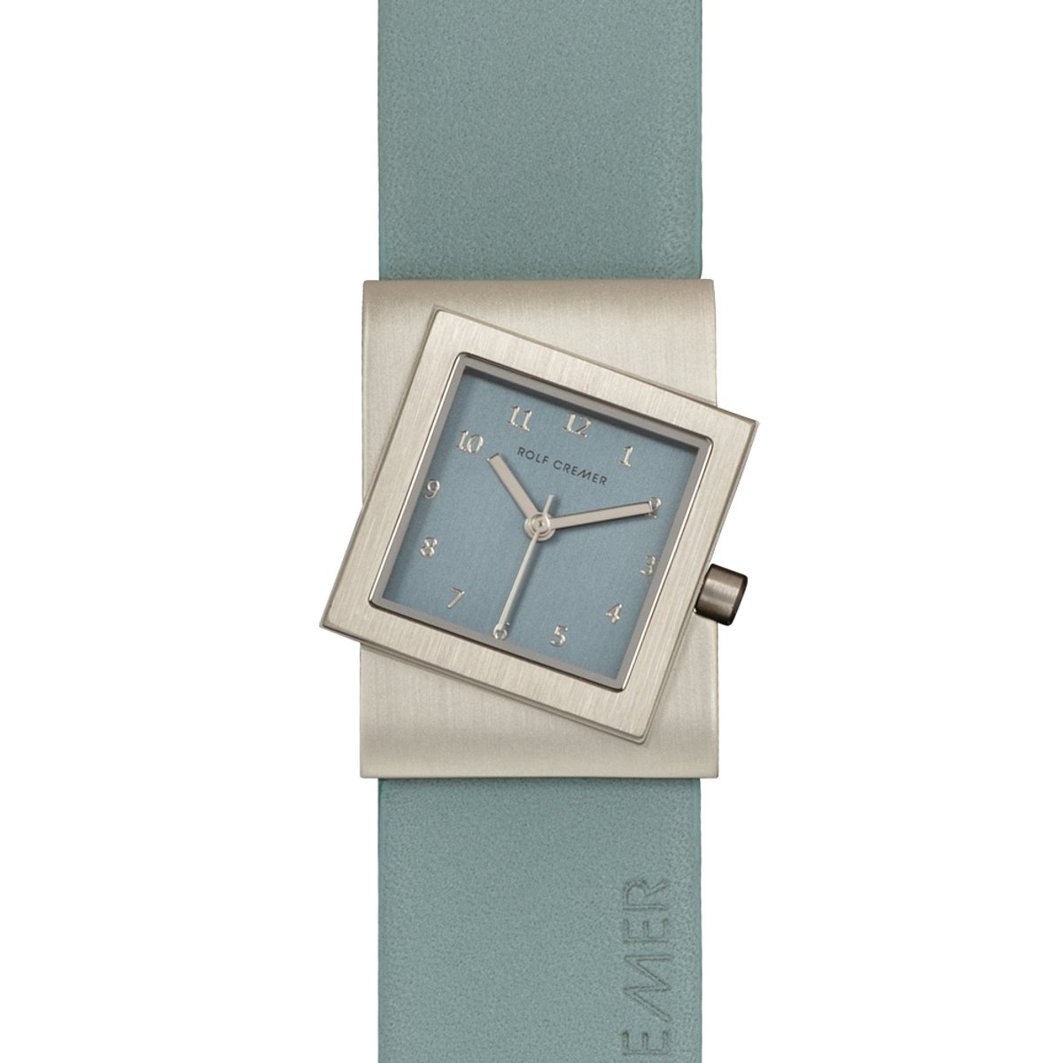 Speels horloge met blauwe wijzerplaat en blauw leren band.