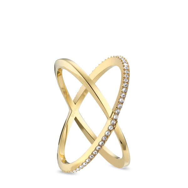  Elegant en opvallend &ndash; deze ring uit de Arctic Symphony collectie valt op door zijn verfijnde twist-design en elegante kruisvorm. De goudkleurige afwerking in combinatie met fonkelend kristalglas zorgt voor een moderne en vrouwelijke uitstraling &ndash; perfect voor dagelijks gebruik en feestelijke gelegenheden.  Sterkte & Duurzaamheid  Gemaakt van hoogwaardig roestvrij staal (316L &ndash; medisch staal), is deze armband bijzonder goed bestand tegen krassen, corrosie en slijtage &ndash; veel duurzamer dan gewone zilveren sieraden.  Huidvriendelijk  Het hypoallergene staal is ideaal voor een gevoelige huid. 