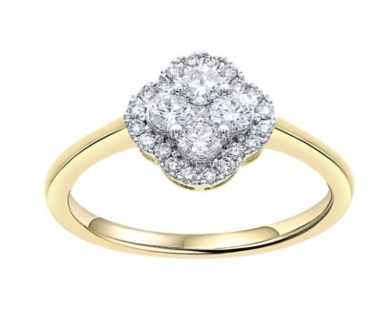 De Pas Diamonds GGA6428 is een schitterende ring van 14-karaats goud met een goudkleurige afwerking. Deze ring is bezet met 24 briljant geslepen diamanten en een prinses geslepen diamant, allemaal met de kleur H (White Wesselton) en zuiverheid SI1. Draag hem bij speciale gelegenheden voor een elegante en verfijnde uitstraling. Maat: 56.