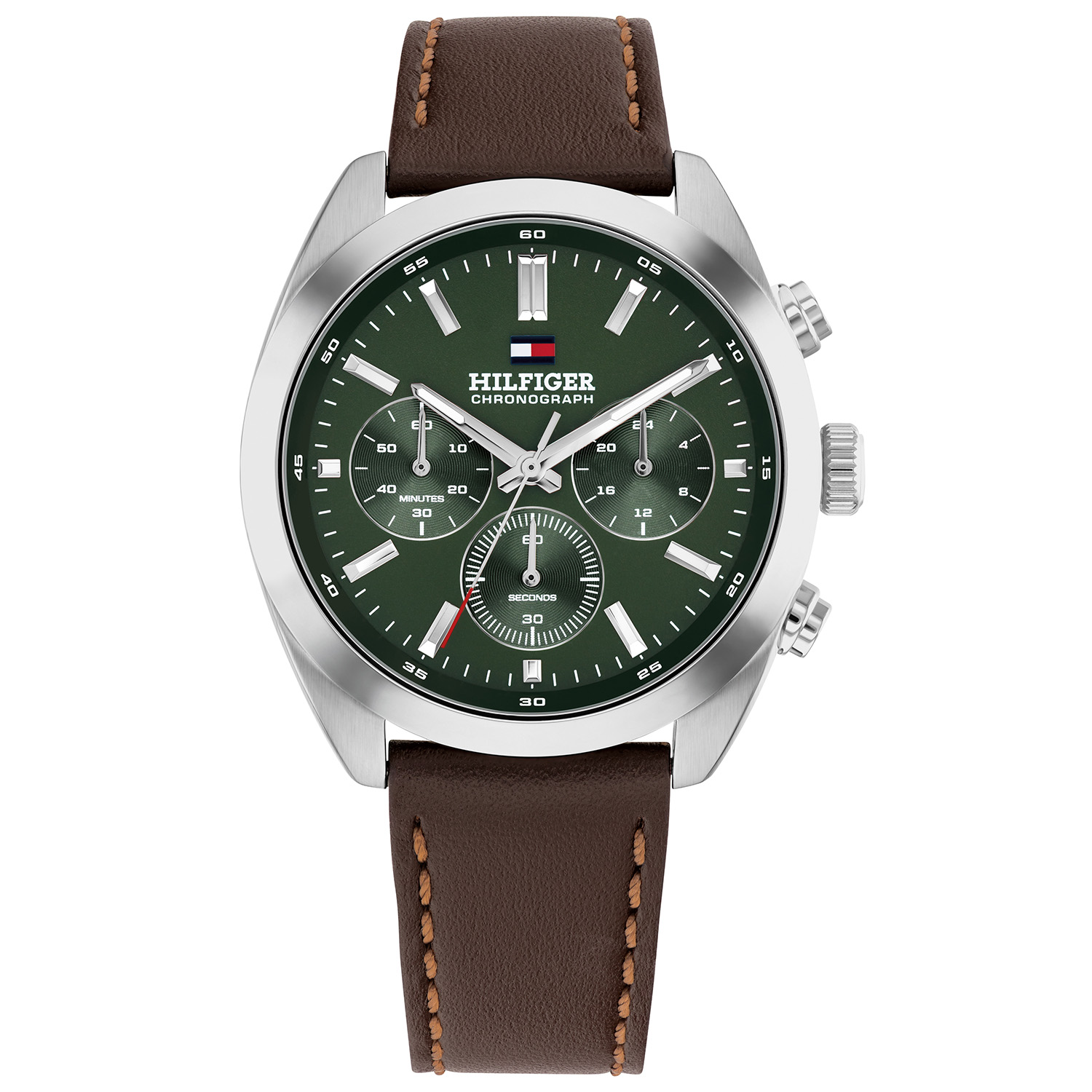 Tommy Hilfiger TH1710719 Horloge Heren Staal 40mm
Dit specifieke horloge van Tommy Hilfiger uit de Hudson serie met artikelnr: TH1710719 is een casual herenhorloge die niet in je collectie mag ontbreken. Het stalen herenhorloge heeft een ronde zilverkleurige kast met een glanzende bezel en een groene wijzerplaat met een chronograaf, wijzers ingelegd met lumibrite en het Tommy logo. Aan de kast zit een donkerbruine lerenband met en gespsluiting. Het horloge heeft een mineraalglas, een afmeting van 10mm en is 5ATM.  

Het merk:
Sinds de lancering van het merk in 1985 is Tommy Hilfiger wereldwijd bekend geworden als pionier van de klassieke Amerikaanse coole stijl. Geïnspireerd door de iconische popcultuur en het Amerikaanse erfgoed. De dames en herencollectie van dit seizoen bestaan uit minimalistische silhouetten en rustieke lederen details. De herenhorlogecollectie biedt iconische uurwerken met roestvrijstalen, lederen en siliconen banden.

Specificaties:
- Mineraalglas
- Ronde kast 40mm
- Zilverkleurige kast
- Groene wijzerplaat
- Bruine lerenband 
- 5ATM