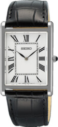 Seiko quartz heren pols horloge model SWR103P1 met zwart lederen band. 5 ATM waterdicht.