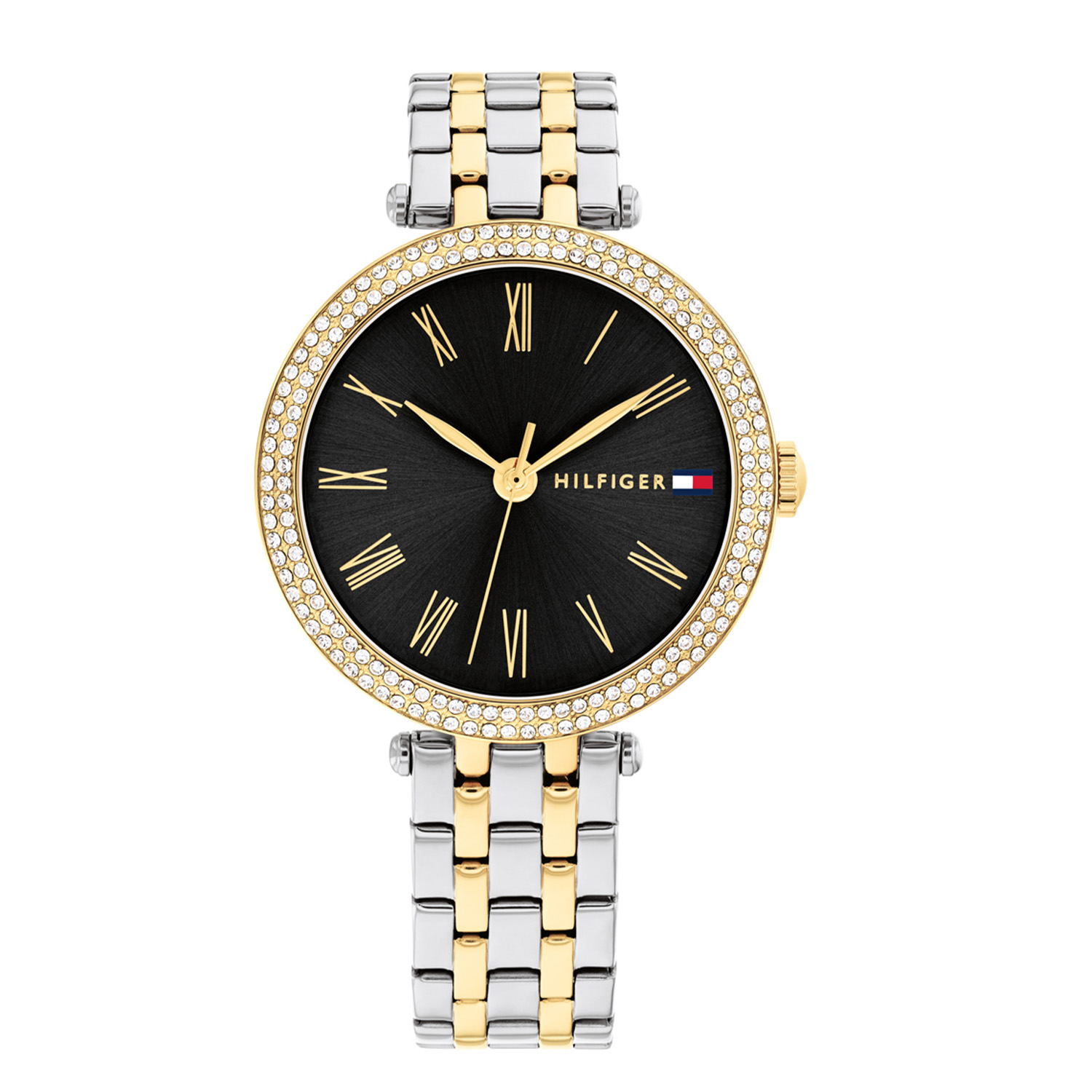 Tommy Hilfiger TH178720 Horloge Dames Staal Bicolor 34mm
Dit specifieke horloge van Tommy Hilfiger uit de Nathalie serie met artikelnr: TH1782720 is een luxe dameshorloge die niet in je collectie mag ontbreken. Het stalen dameshorloge heeft een ronde zilverkleurige kast met een bezel met 2 rijen kristallen en een zwarte sunray wijzerplaat met romeinse cijfers en hele sierlijke wijzers. Aan de kast zit een fijne bicolor schakelband met een speciale aanzet. Het horloge heeft een mineraalglas, een doorsnee van 34mm en is 3ATM.  

Het merk:
Sinds de lancering van het merk in 1985 is Tommy Hilfiger wereldwijd bekend geworden als pionier van de klassieke Amerikaanse coole stijl. Ge&iuml;nspireerd door de iconische popcultuur en het Amerikaanse erfgoed. De dames en herencollectie van dit seizoen bestaan uit minimalistische silhouetten en rustieke lederen details. De herenhorlogecollectie biedt iconische uurwerken met roestvrijstalen, lederen en siliconen banden.

Specificaties:
- Mineraalglas 
- Ronde kast 34mm
- Zilverkleurige horlogekast
- Zwarte sunray wijzerplaat 
- Bicolor schakelband 
- 3ATM