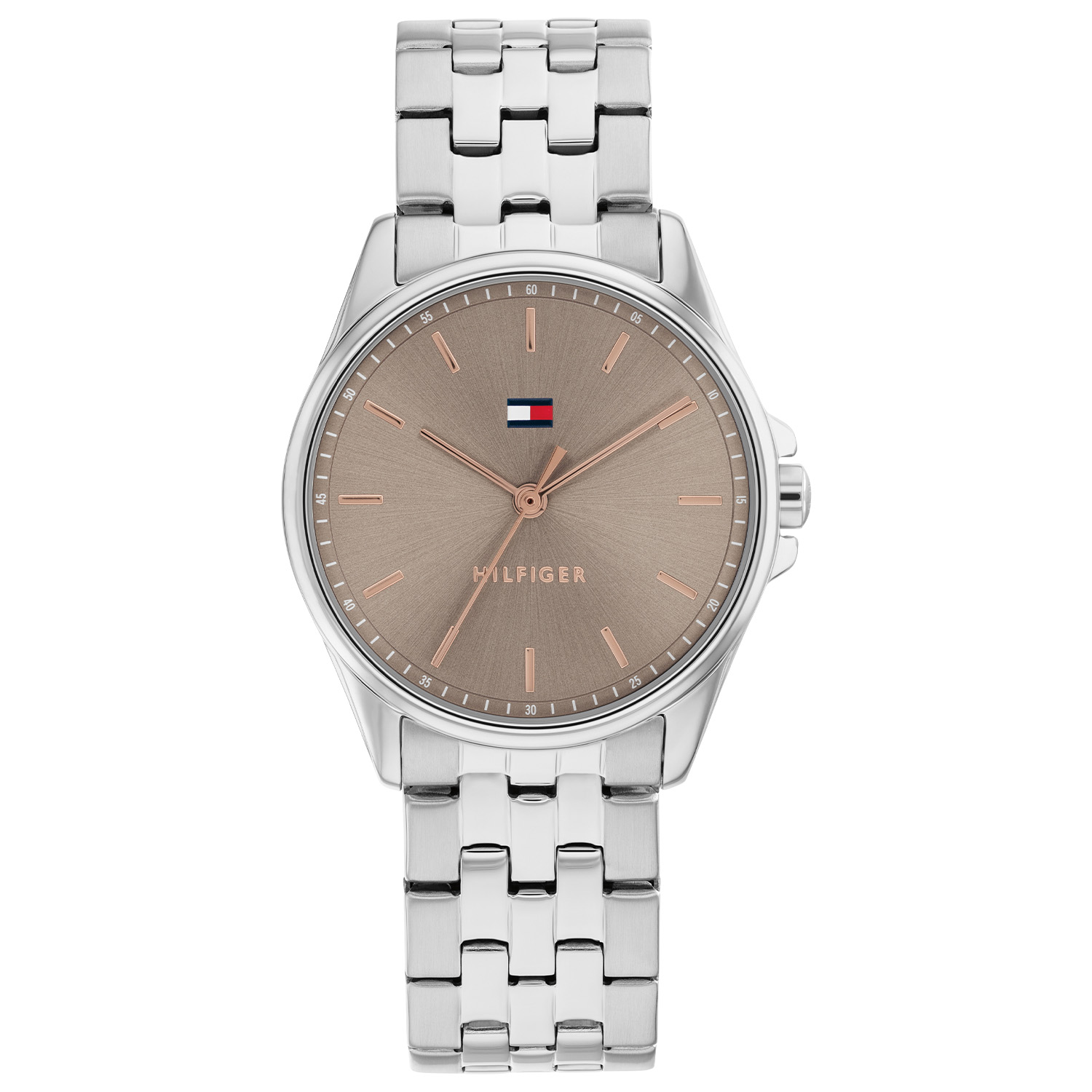 Tommy Hilfiger TH1782801 Horloge Dames Staal Zilverkleurig 30mm
Dit specifieke horloge van Tommy Hilfiger uit de Jade serie met artikelnr: TH1782801 is een casual dameshorloge die niet in je collectie mag ontbreken. Het stalen dameshorloge heeft een ronde zilverkleurige kast met een glanzende bezel en een taupe sunray wijzerplaat met fijne wijzers en het Tommy logo. Aan de kast zit een zilverkleurige mat/ glanzende schakelband met vouwsluiting. Het horloge heeft een mineraalglas, een afmeting van 30mm en is 3ATM.  

Het merk:
Sinds de lancering van het merk in 1985 is Tommy Hilfiger wereldwijd bekend geworden als pionier van de klassieke Amerikaanse coole stijl. Geïnspireerd door de iconische popcultuur en het Amerikaanse erfgoed. De dames en herencollectie van dit seizoen bestaan uit minimalistische silhouetten en rustieke lederen details. De herenhorlogecollectie biedt iconische uurwerken met roestvrijstalen, lederen en siliconen banden.

Specificaties:
- Mineraalglas
- Ronde kast 30mm
- Zilverkleurige kast
- Taupe wijzerplaat
- Zilverkleurige schakelband 
- 3ATM