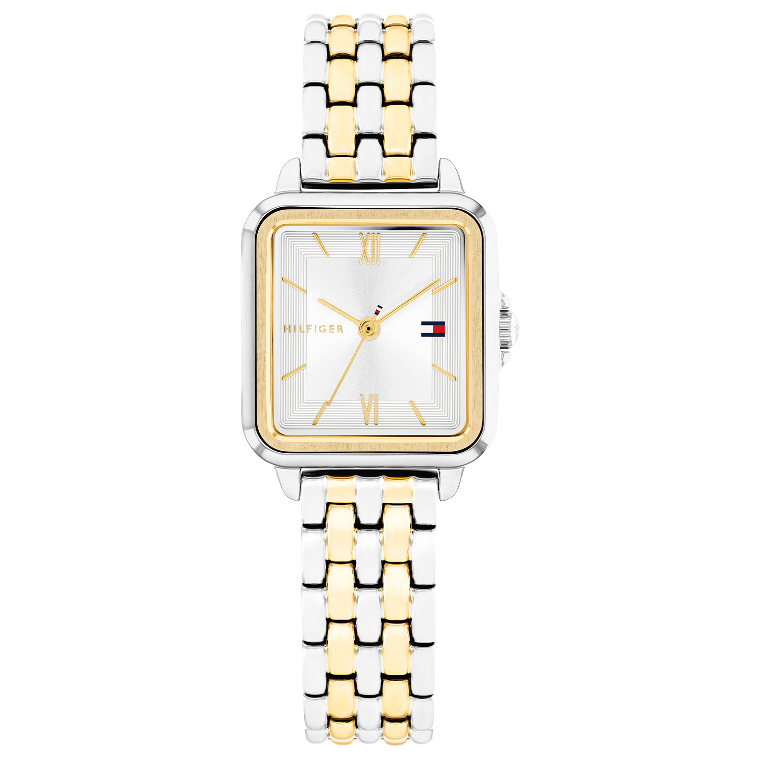Dit Tommy Hilfiger horloge behoort tot de Mia collectie.
Referentienummer: TH1782861 

Dit Tommy Hilfiger horloge is een dameshorloge die niet in je collectie mag ontbreken. Het stalen dameshorloge heeft een rechte kast met een goudkleurige bezel en een zilverwitte sunray wijzerplaat met fijne wijzers en uurstrepen in goudkleur. Aan de kast zit een bicolor schakelband met een vouwsluiting. Het horloge heeft een mineraalglas, een afmeting van 24x22,5mm en is 3ATM.  
