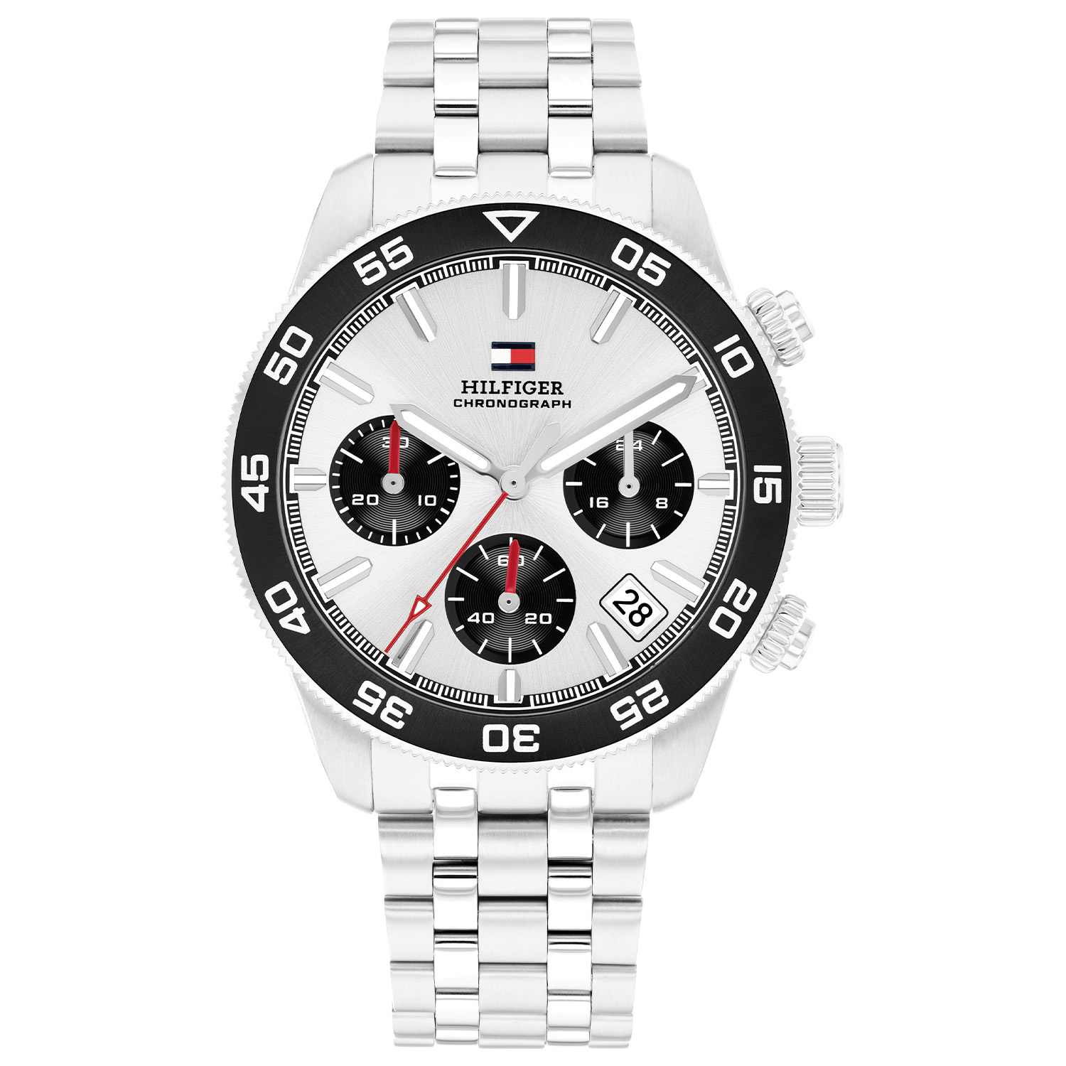 Tommy Hilfiger TH1792215 Horloge Heren Staal 41mm
Dit specifieke horloge van Tommy Hilfiger uit de TH85 Chronograph serie met artikelnr: TH1792215 is een sportief herenhorloge die niet in je collectie mag ontbreken. Het stalen herenhorloge heeft een ronde stalen kast met een bedrukte zwarte aluminium bezel en een zilverkleurige wijzerplaat met een datum, chronograaf en de wijzers ingelegd met lumibrite. Aan de kast zit een schakelband met een vouwsluiting. Het horloge heeft een mineraalglas, een afmeting van 41mm en is 5ATM.  

Het merk:
Sinds de lancering van het merk in 1985 is Tommy Hilfiger wereldwijd bekend geworden als pionier van de klassieke Amerikaanse coole stijl. Ge&iuml;nspireerd door de iconische popcultuur en het Amerikaanse erfgoed. De dames en herencollectie van dit seizoen bestaan uit minimalistische silhouetten en rustieke lederen details. De herenhorlogecollectie biedt iconische uurwerken met roestvrijstalen, lederen en siliconen banden.

Specificaties:
- Mineraalglas
- Ronde kast 41mm
- Stalen kast
- Zilverkleurige wijzerplaat
- Stalen schakelband
- Chronograaf
- 5ATM