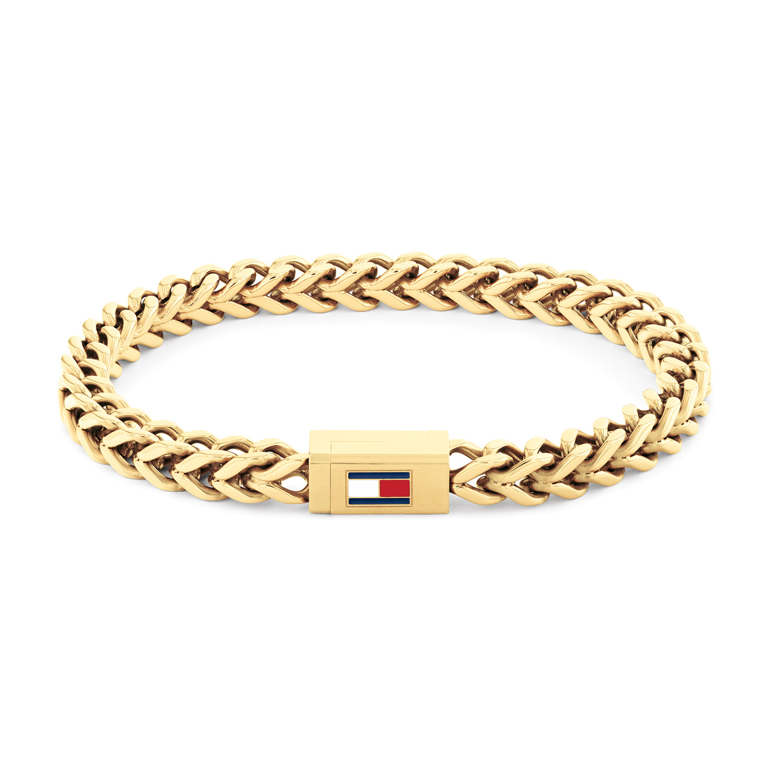 Tommy Hilfiger Jewels TJ2790648S Armband Heren Staal 17,5cm GP
Deze armband van Tommy Hilfiger uit de jewelry serie Braided Metal met nr: TJ2790648S is een stijlvol model, een musthave voor je Tommy collectie. De goudkleurige stalen glanzende heren armband heeft een vossenstaart schakel en een strakke magneetsluiting met emaille logo, is 6mm en heeft een lengte van 17,5cm. Ook leuk te combineren met andere armbanden en sieraden van Tommy Hilfiger.

Het merk:
Tommy Hilfiger is wereldwijd &eacute;&eacute;n van de grootste designer lifestyle merken en is internationaal bekend om haar classic American cool stijl. De sieraden zijn voor dames en heren met een eigen stijl, die niet bang zijn om dit aan de wereld te laten zien.

Specificaties:
- Armband Goudkleurig
- Materiaal: Staal
- Lengte 17,5cm
- Heren sieraad
