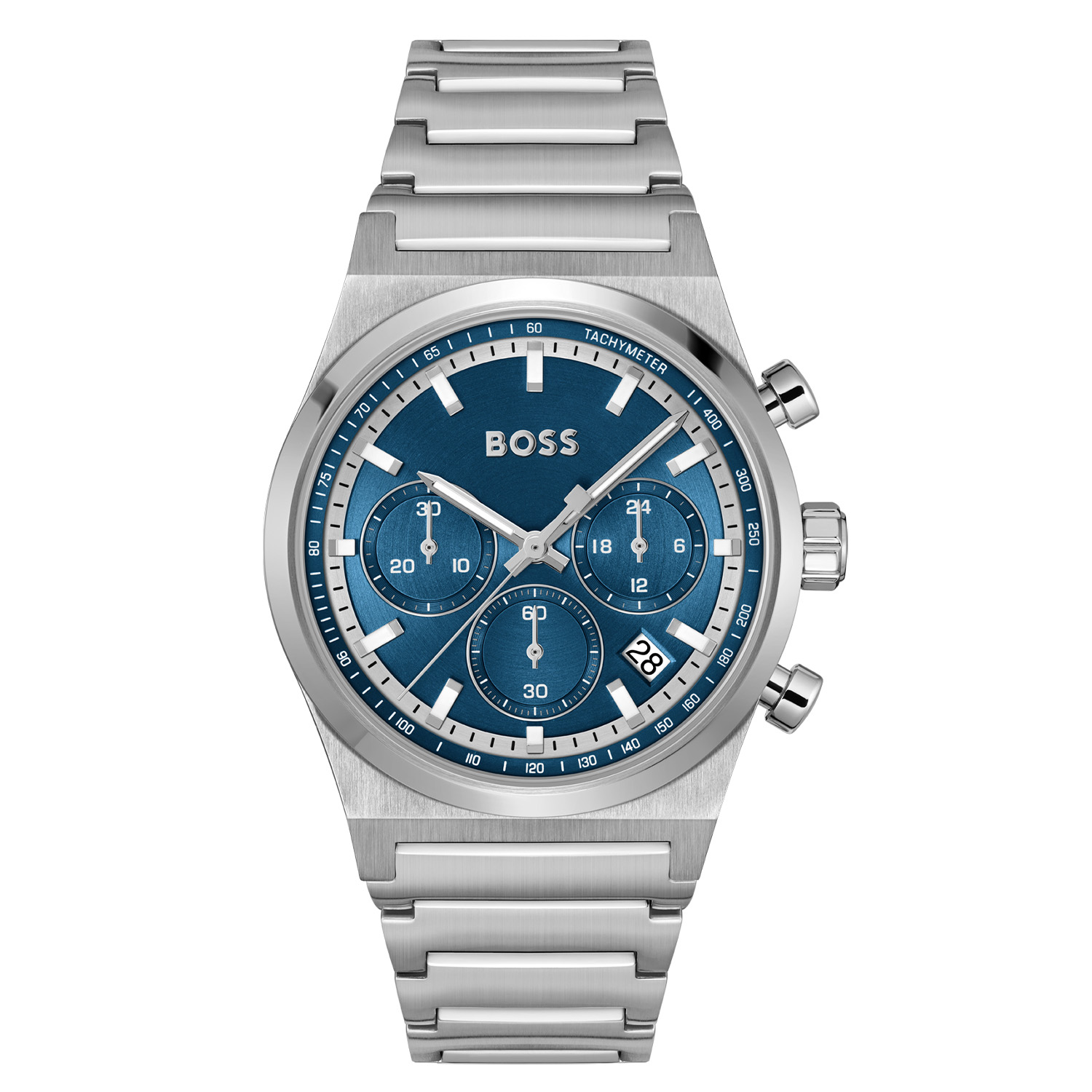 BOSS HB1514250 CANDOR CHRONO Herenhorloge 41mm
Dit BOSS horloge uit de CANDOR CHRONO serie met artikelnr: HB1514250 heeft een sportieve uitstraling. Het gaat niet alleen om de tijd, maar ook om elk moment te grijpen en er je eigen draai aan te geven. Wees je eigen baas, bepaal je eigen tempo en ga ervoor. Het herenhorloge valt op door zijn stalen horlogekast en zijn blauwe sunray wijzerplaat met een chronograaf en een datum. De fijne wijzers en uursaanduiding zijn ingelegd met lumibrite. Aan de kast zit een stalen mat glanzende schakelband met vouwsluiting. Het horloge heeft een doorsnee van 41mm met een mineraalglas en is 5ATM. 

HET MERK:
HUGO BOSS is afgestemd op levensstijlen waar het gaat om kwaliteit en precisie. Het wereldwijde fashionlabel is verdeeld in twee merken: BOSS en HUGO. Het merk BOSS biedt geavanceerde, moderne horloges gericht op kwaliteit en design om een onberispelijke look te cre&euml;ren &ndash; of het nu zakelijk, casual of sportief is. De horloge collectie van BOSS is perfect afgestemd op levensstijlen waar het gaat om kwaliteit en precisie. BOSS is op maat gemaakt in een onberispelijke stijl.

Blijf stijlvol bij de tijd. Voor de BOSS-vrouw is stijl het handelsmerk en draait alles om
details. Breng uw look naar een hoger niveau met onze nieuwe en kenmerkende horlogecollectie.

SPECIFICATIES:
- Mineraalglas
- Ronde kastvorm, &Oslash; 41mm
- Stalen horlogekast
- Blauwe wijzerplaat
- Stalen schakelband
- Chronograaf en datum
- 5ATM