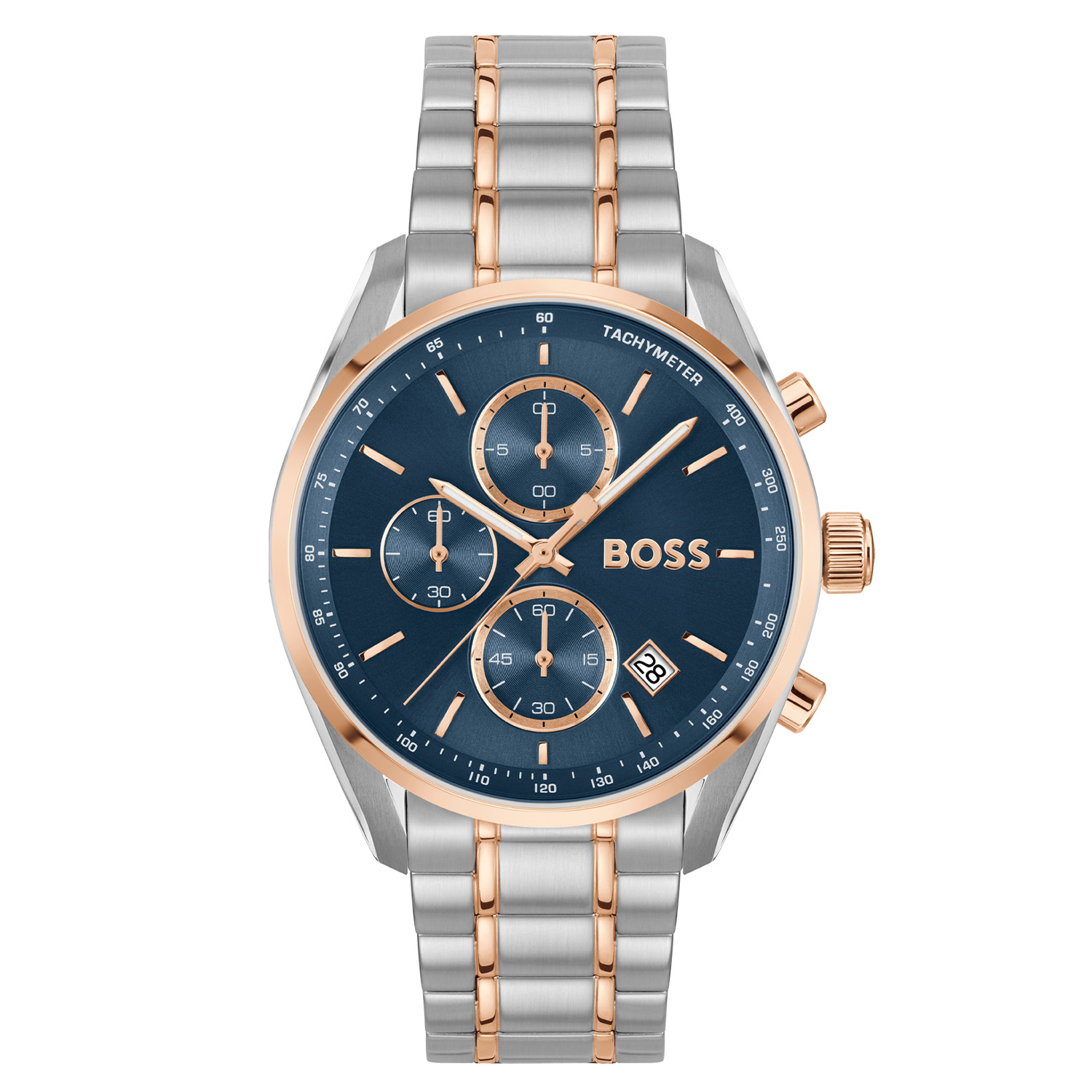 Boss horloge met stalen band, Grand Prix 40 bicolor rose/blauw