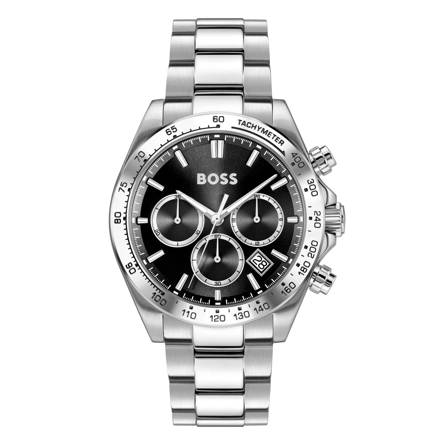 BOSS HB1514267 HERO 2.0 Herenhorloge 43mm
Dit BOSS horloge uit de HERO 2.0 serie met artikelnr: HB1514267 heeft een sportieve uitstraling. Het gaat niet alleen om de tijd, maar ook om elk moment te grijpen en er je eigen draai aan te geven. Wees je eigen baas, bepaal je eigen tempo en ga ervoor. Het herenhorloge valt op door zijn stalen horlogekast met een bezel met een tachymeter en zijn zwarte sunray wijzerplaat met een chronograaf en een datum. Opvallend zijn de wijzers en de strepen die met lumibrite zijn ingelegd. Aan de kast zit een strakke schakelband met vouwsluiting. Het horloge heeft een doorsnee van 43mm met een mineraalglas en is 5ATM. 

HET MERK:
HUGO BOSS is afgestemd op levensstijlen waar het gaat om kwaliteit en precisie. Het wereldwijde fashionlabel is verdeeld in twee merken: BOSS en HUGO. Het merk BOSS biedt geavanceerde, moderne horloges gericht op kwaliteit en design om een onberispelijke look te cre&euml;ren &ndash; of het nu zakelijk, casual of sportief is. De horloge collectie van BOSS is perfect afgestemd op levensstijlen waar het gaat om kwaliteit en precisie. BOSS is op maat gemaakt in een onberispelijke stijl.

Blijf stijlvol bij de tijd. Voor de BOSS-vrouw is stijl het handelsmerk en draait alles om
details. Breng uw look naar een hoger niveau met onze nieuwe en kenmerkende horlogecollectie.

SPECIFICATIES:
- Mineraalglas
- Ronde kastvorm, &Oslash; 43mm
- Stalen horlogekast
- Zwarte wijzerplaat
- Stalen schakelband
- Chronograaf en datum
- 5ATM