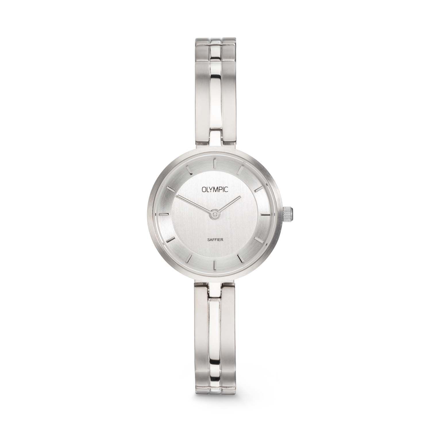 Het dameshorloge Olympic model OL1DTT001 combineert elegantie met functionaliteit. Met een analoge weergave, een zilverkleurige wijzerplaat en een antiallergisch titanium bandje is het ideaal voor dagelijks gebruik. De ronde kast van titanium en saffierglas biedt duurzaamheid. Waterbestendig (niveau 3), dus perfect voor alledaags gebruik. Draag het als een stijlvol accessoire bij elke gelegenheid.
