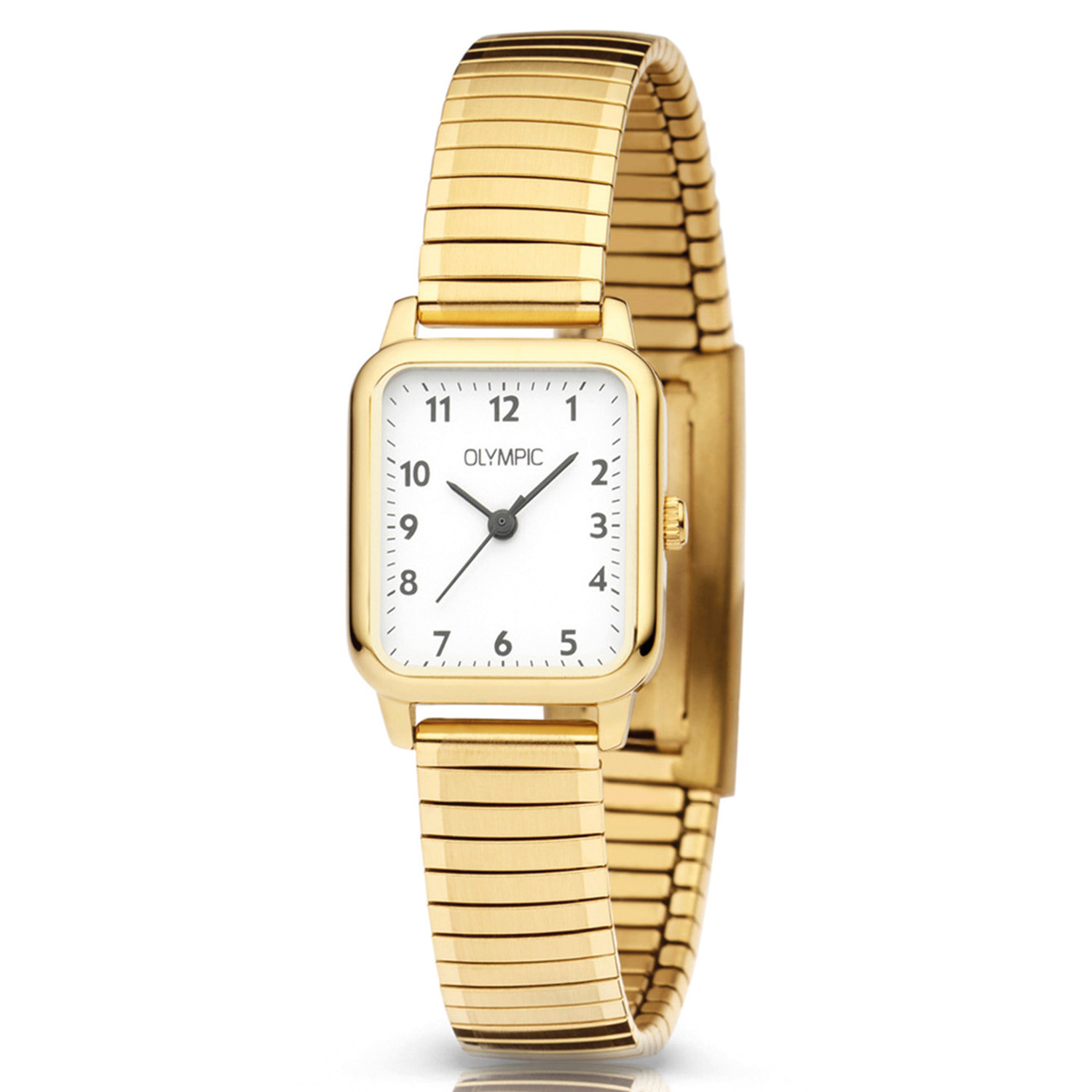 Olympic OL26DDD017 BRITT - Horloge - Staal - Goudkleurig - 20-23mm
Dit unieke Olympic horloge met artikelnummer: OL26DDD017 is een klassiek dameshorloge. Het goudkleurige horloge heeft een rechthoekig kastje met een witte wijzerplaat met zwarte arabische cijfers en wijzers. Aan het horloge zit een goudkleurige rekband. Het horloge heeft een mineraalglas, een afmeting van 20.4 bij 23.4 mm en is 5 ATM.

Waterdichtheid 5 ATM
Dit horloge is bestand tegen water bij het zwemmen en douchen. Dit horloge is niet bestand tegen (grote) waterdruk dus je kunt er niet mee duiken.

Het merk:
Het Nederlandse horlogemerk Olympic levert stoere chronografen, slimline series, digitale uurwerken en elegante dameshorloges. De prijs-kwaliteitverhouding staat bij Olympic hoog in het vaandel met prijzen die uiteenlopen van € 34,95 tot en met € 139,00.

100% Nederlands ontwerp, waterdicht en standaard 3 jaar fabrieksgarantie.

Specificaties:
- Rechthoekige kast
- Goudkleurige horlogekast
- Witte wijzerplaat
- Goudkleurige rekband
- 5 ATM (Regen- & spatwaterdicht)
- Standaard 3 jaar fabrieksgarantie
- Mineraalglas